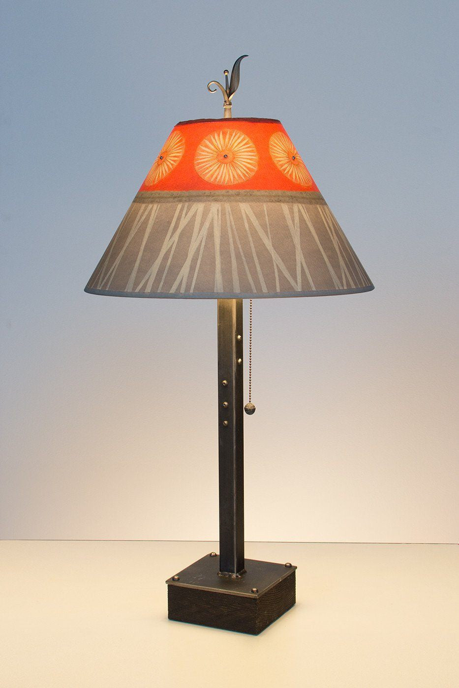 Janna Ugone &amp; Co Table Lamps Steel Table Lamp on Wood with Medium Conical Shade in Tang