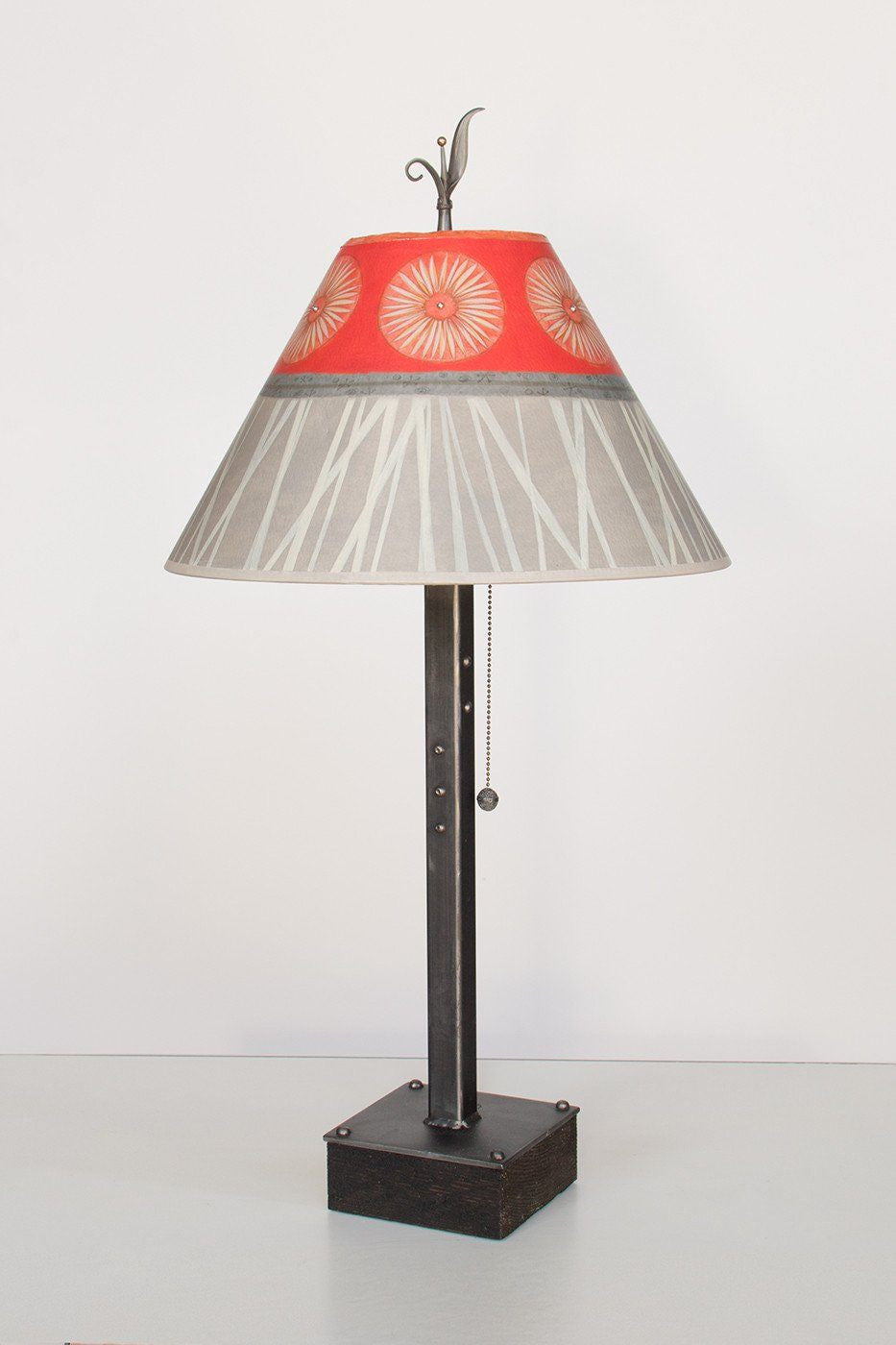 Janna Ugone &amp; Co Table Lamps Steel Table Lamp on Wood with Medium Conical Shade in Tang