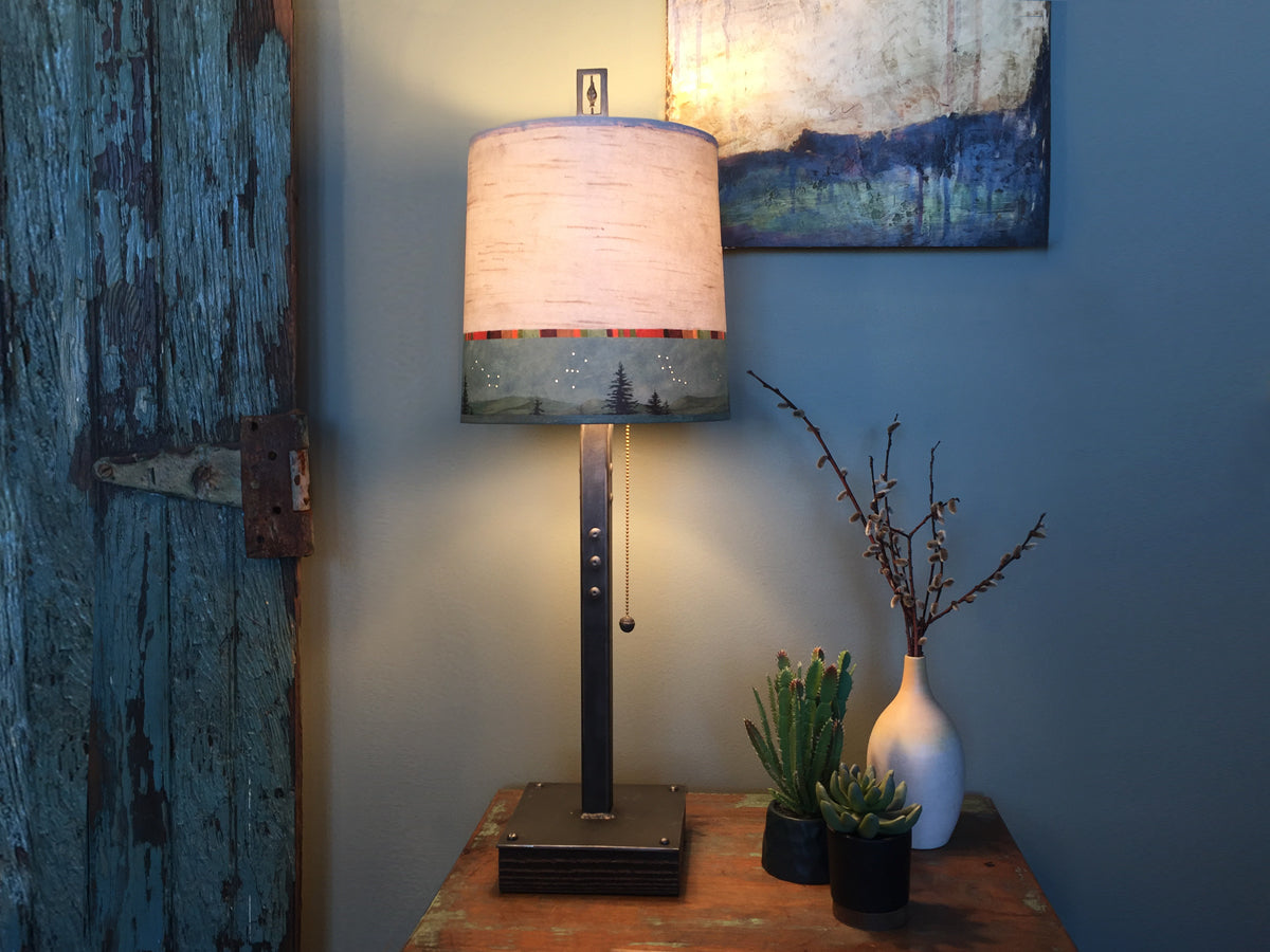 Janna Ugone &amp; Co Table Lamps Steel Table Lamp on Wood with Medium Drum Shade in Birch Midnight