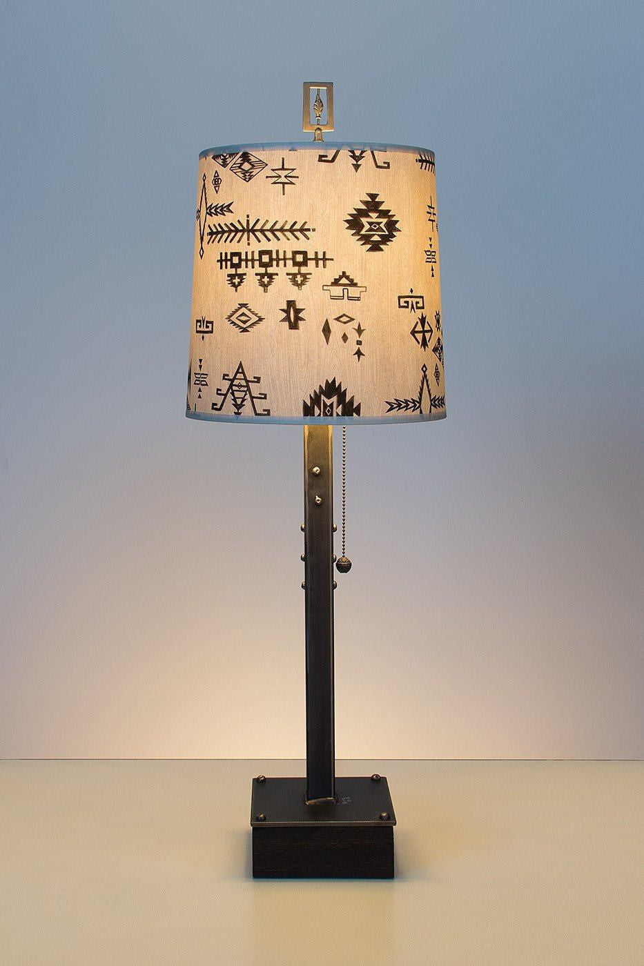 Janna Ugone &amp; Co Table Lamps Steel Table Lamp on Wood with Medium Drum Shade in Blanket Sketch