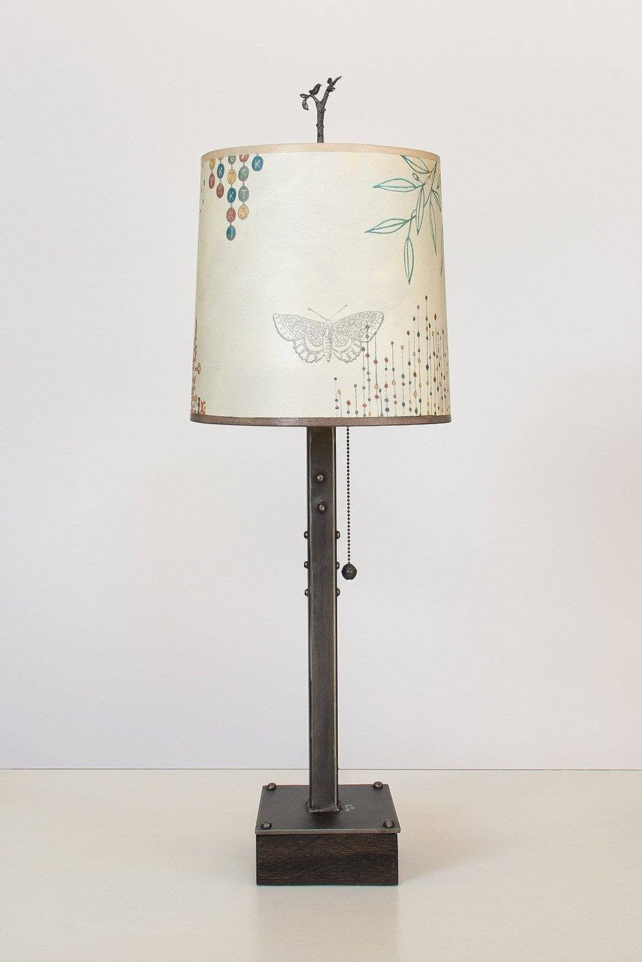 Janna Ugone &amp; Co Table Lamps Steel Table Lamp on Wood with Medium Drum Shade in Ecru Journey