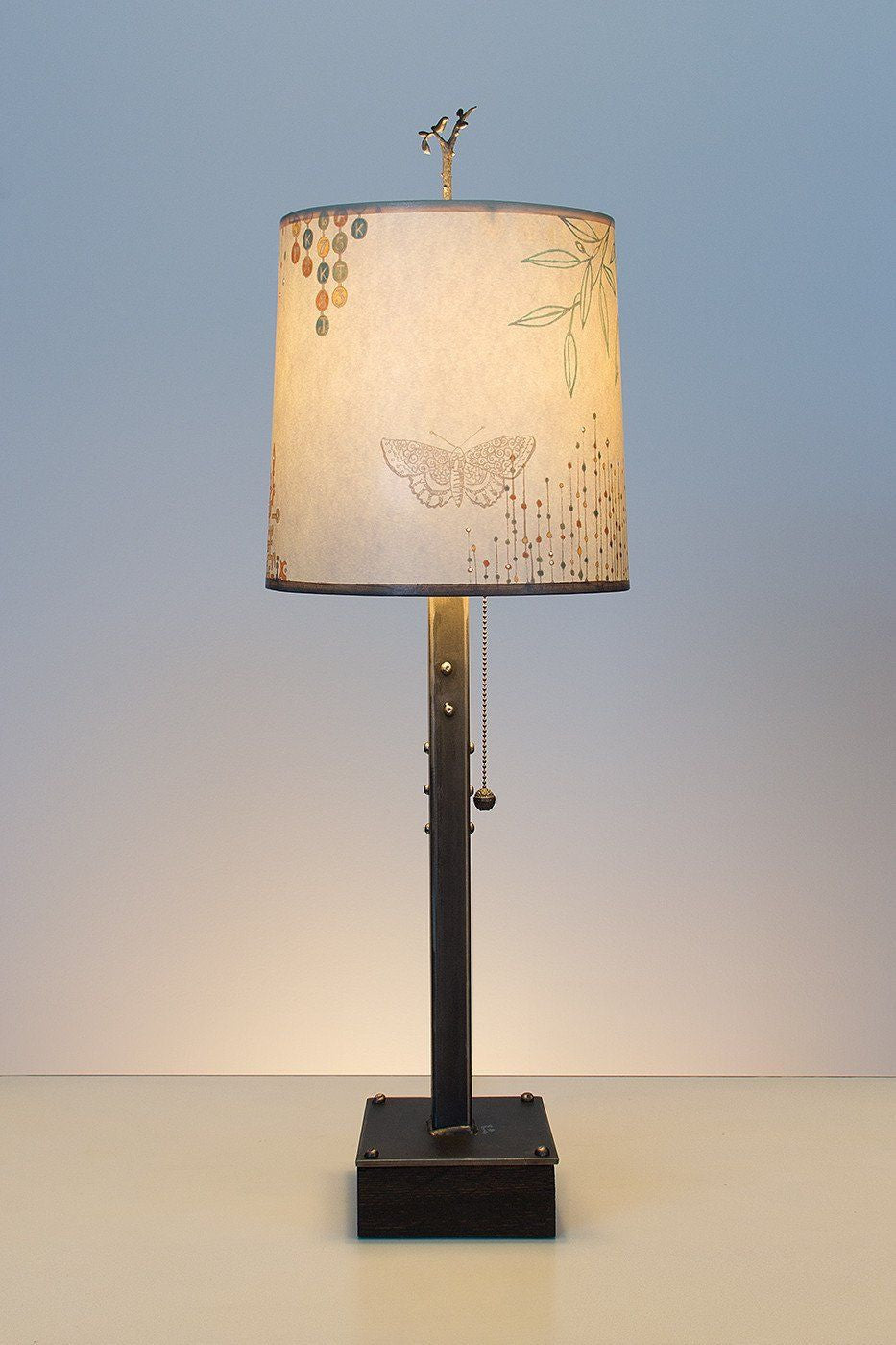 Janna Ugone & Co Table Lamps Steel Table Lamp on Wood with Medium Drum Shade in Ecru Journey