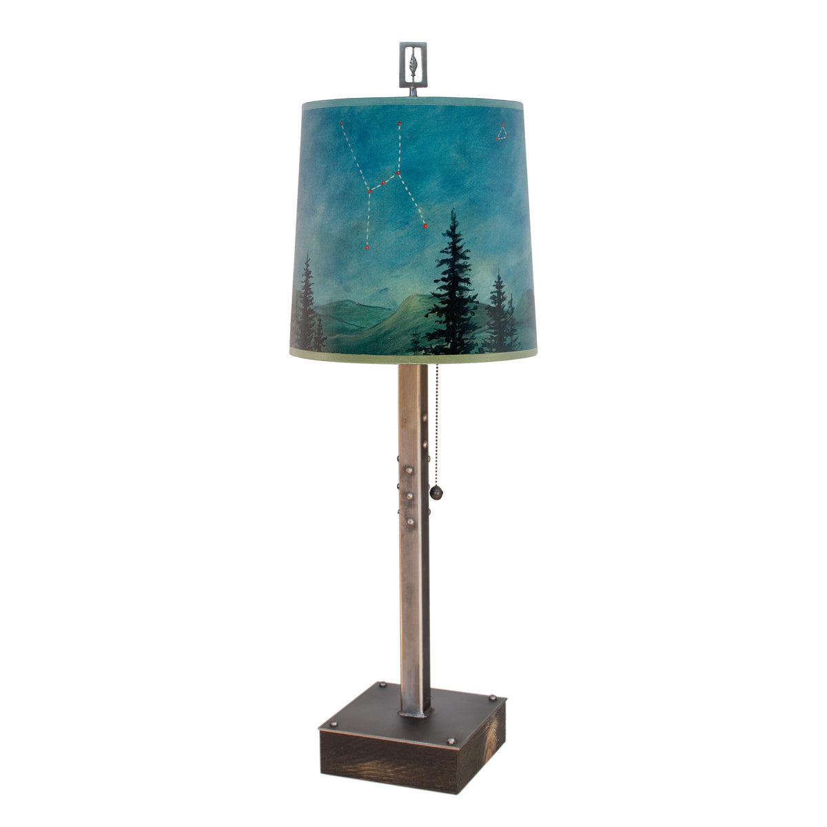 Janna Ugone &amp; Co Table Lamps Steel Table Lamp on Wood with Medium Drum Shade in Midnight Sky