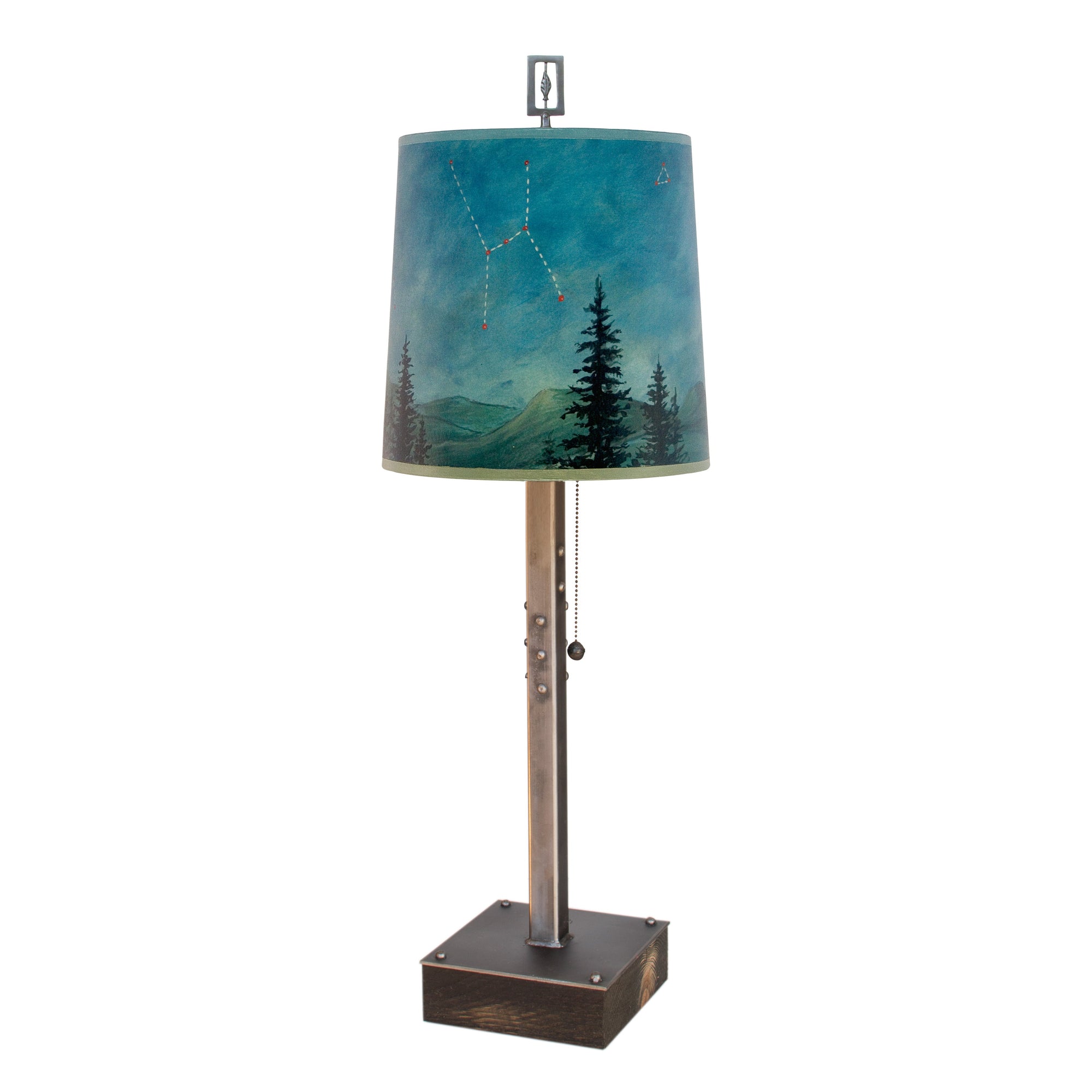 Janna Ugone & Co Table Lamps Steel Table Lamp on Wood with Medium Drum Shade in Midnight Sky