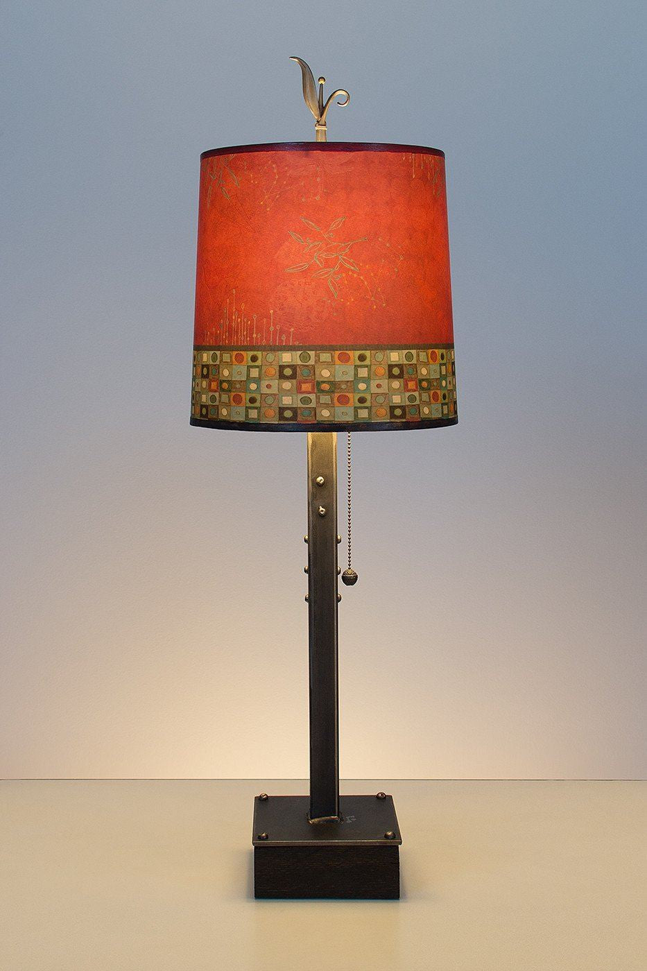 Janna Ugone &amp; Co Table Lamps Steel Table Lamp on Wood with Medium Drum Shade in Red Mosaic