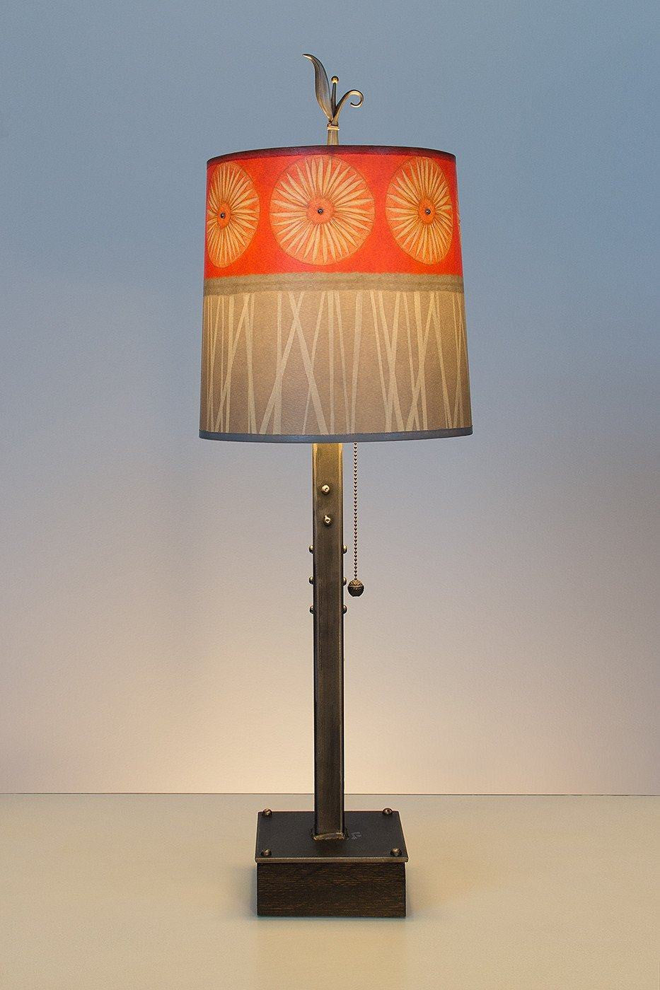 Janna Ugone &amp; Co Table Lamps Steel Table Lamp on Wood with Medium Drum Shade in Tang