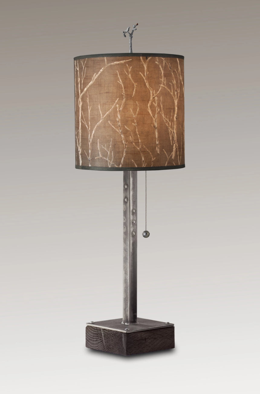 Janna Ugone &amp; Co Table Lamps Steel Table Lamp on Wood with Medium Drum Shade in Twigs