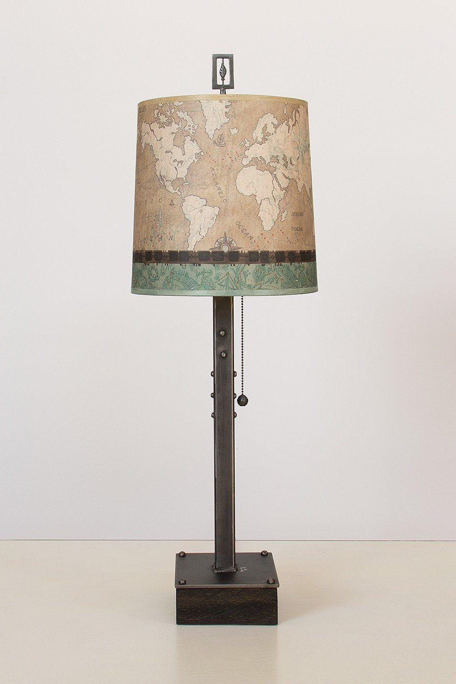 Janna Ugone &amp; Co Table Lamps Steel Table Lamp on Wood with Medium Drum Shade in Voyages