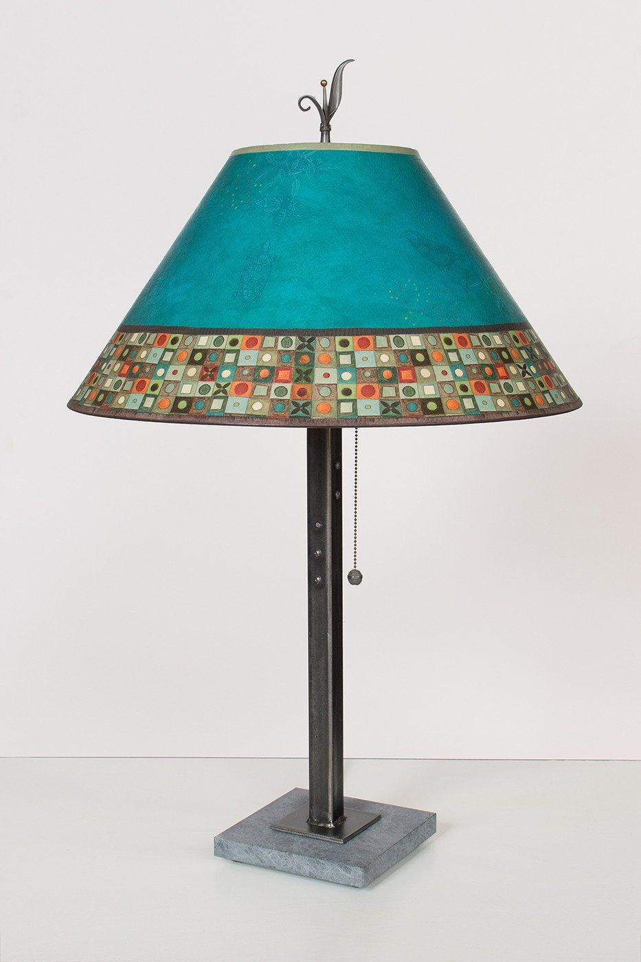 Janna Ugone & Co Table Lamps Steel Table Lamp with Large Conical Shade in Jade Mosaic
