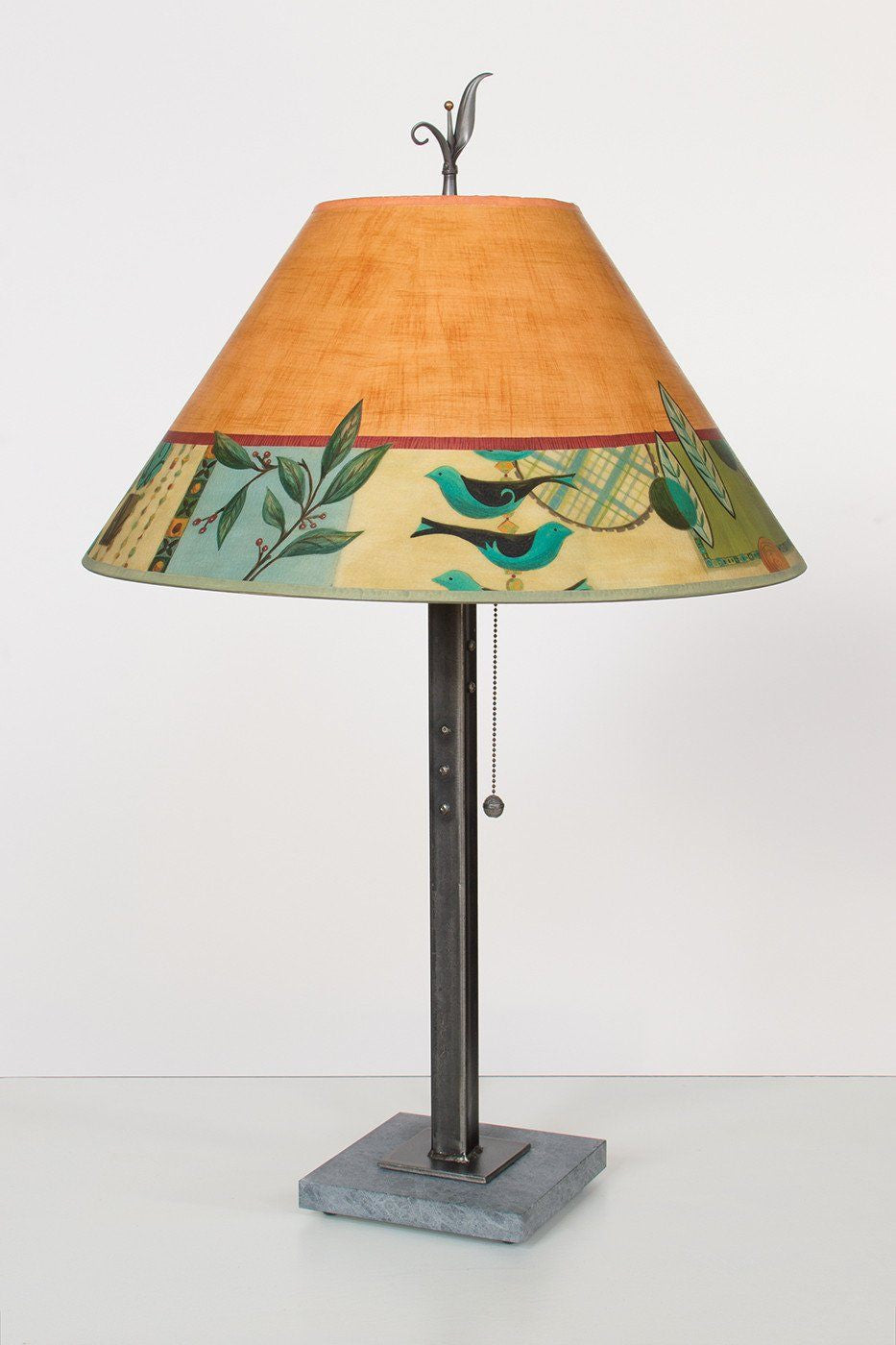 Janna Ugone &amp; Co Table Lamps Steel Table Lamp with Large Conical Shade in New Capri Spice