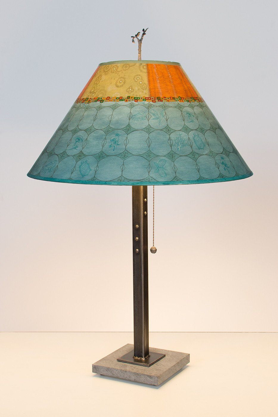 Janna Ugone & Co Table Lamps Steel Table Lamp with Large Conical Shade in Paradise Pool