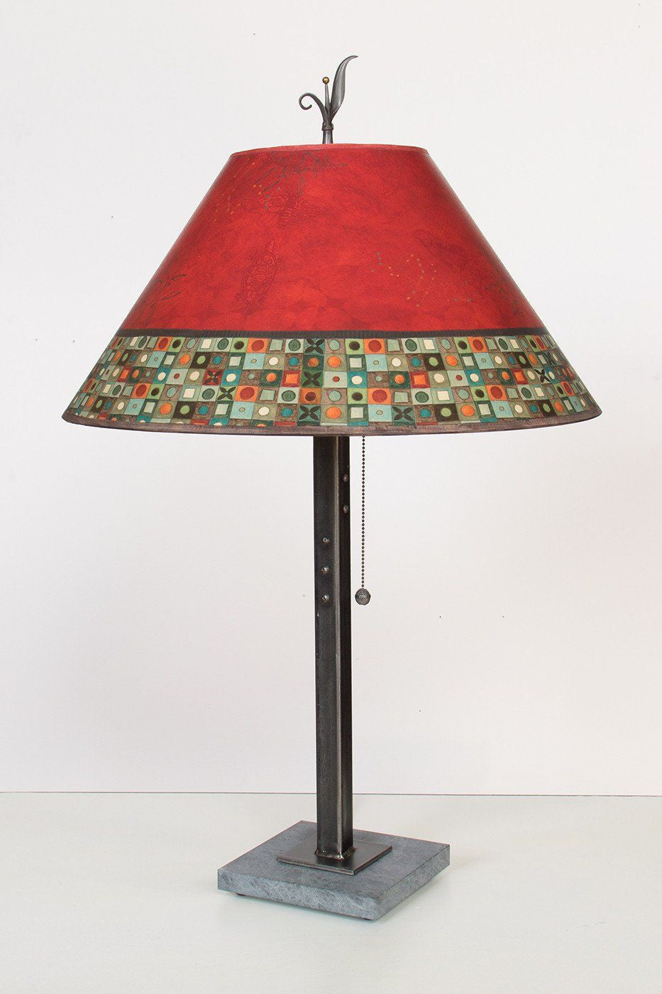 Janna Ugone & Co Table Lamps Steel Table Lamp with Large Conical Shade in Red Mosaic