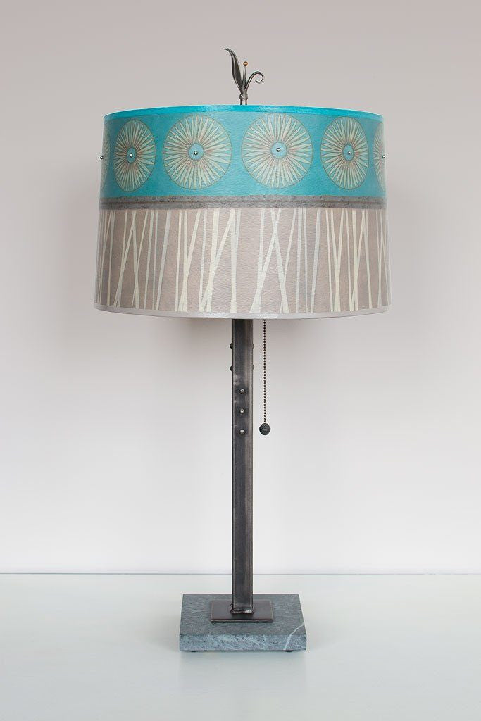 Steel Table Lamp with Large Drum Shade in Pool
