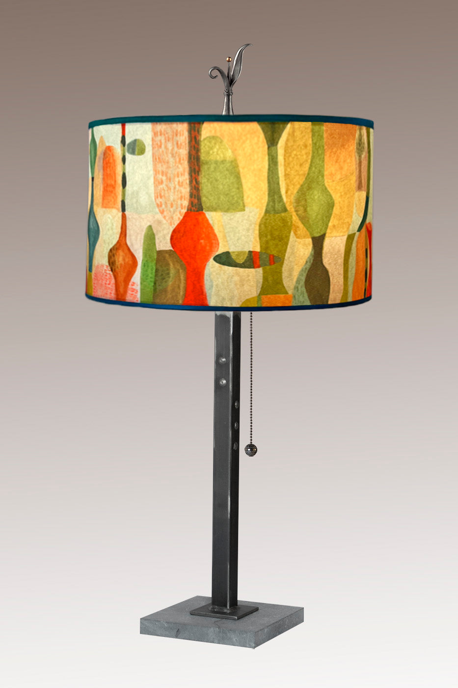 Janna Ugone &amp; Co Table Lamp Steel Table Lamp with Large Drum Shade in Riviera in Poppy