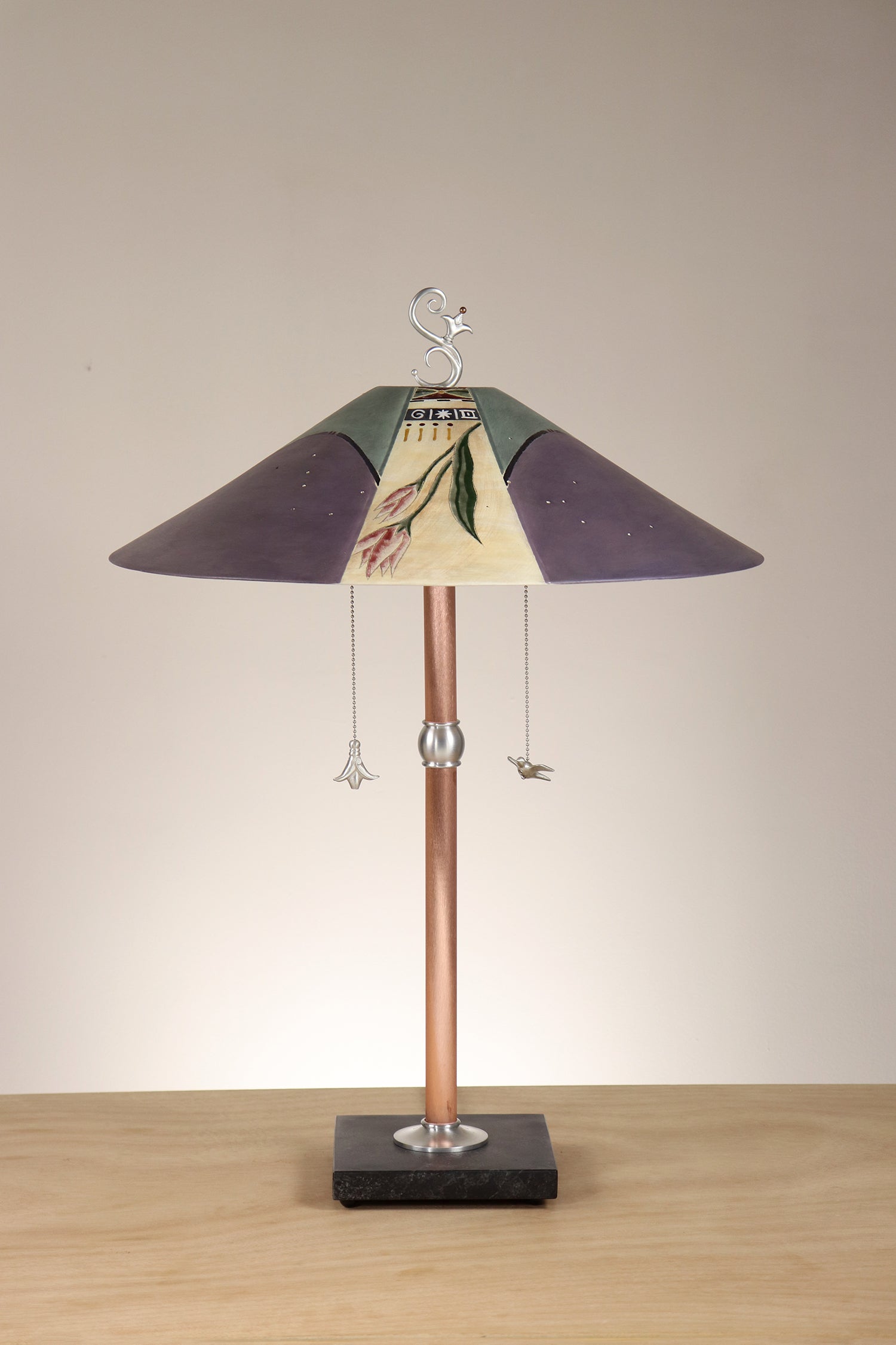 Janna Ugone & Co Table Lamps Copper Table Lamp with Large Wide Conical Ceramic Shade in Perennial in Grape