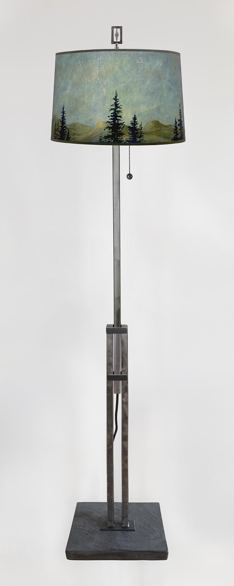 Janna Ugone & Co Floor Lamps Adjustable-Height Steel Floor Lamp with Large Drum Shade in Midnight Sky