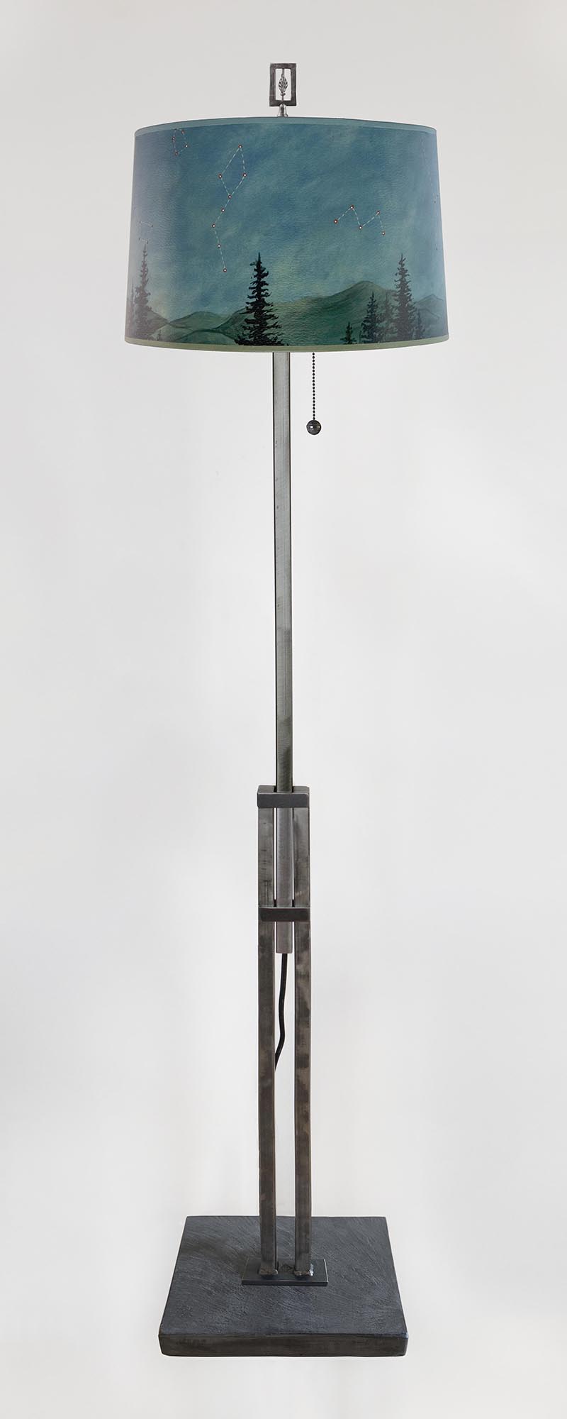 Janna Ugone & Co Floor Lamps Adjustable-Height Steel Floor Lamp with Large Drum Shade in Midnight Sky