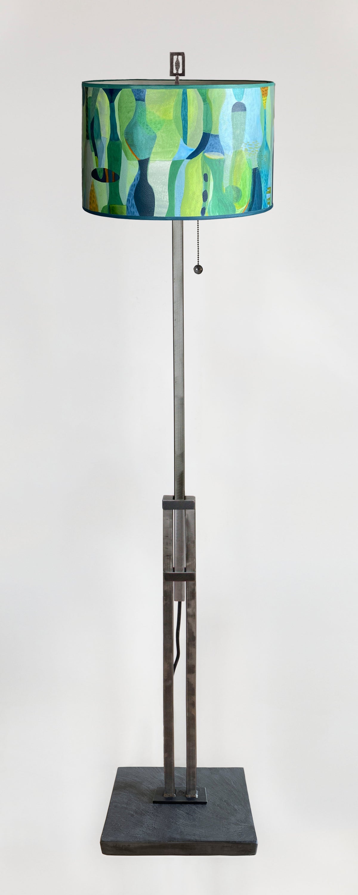 Adjustable-Height Steel Floor Lamp with Large Drum Shade in Riviera in Citrus