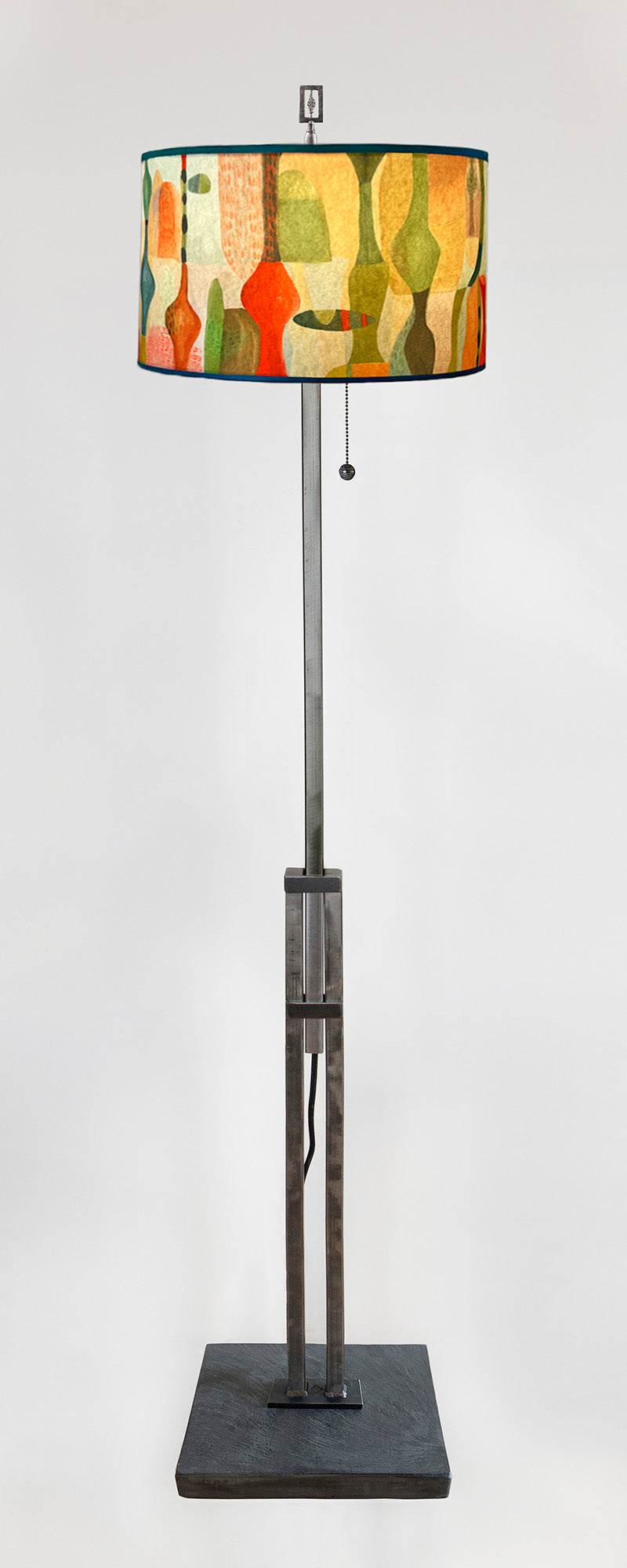 Janna Ugone & Co Floor Lamp Adjustable-Height Steel Floor Lamp with Large Drum Shade in Riviera in Poppy