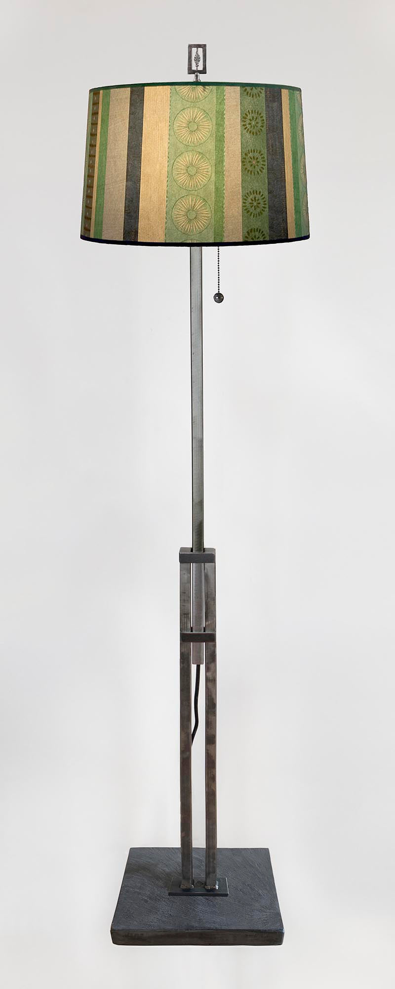 Adjustable-Height Steel Floor Lamp with Large Drum Shade in Serape Waters