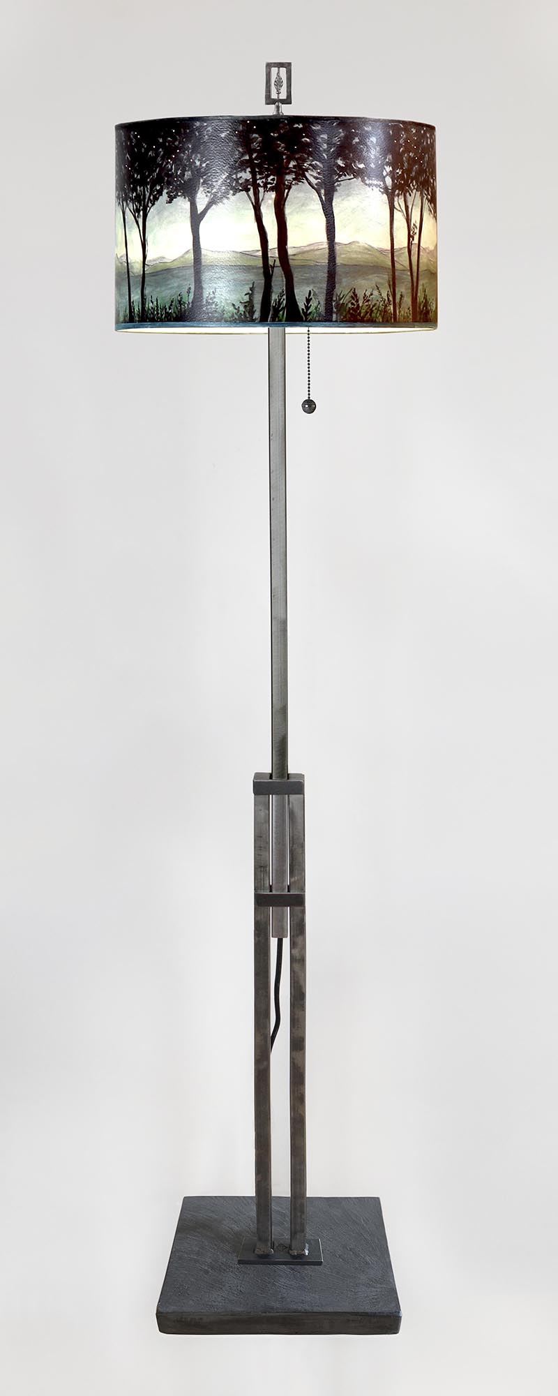 Adjustable-Height Steel Floor Lamp with Large Drum Shade in Twilight