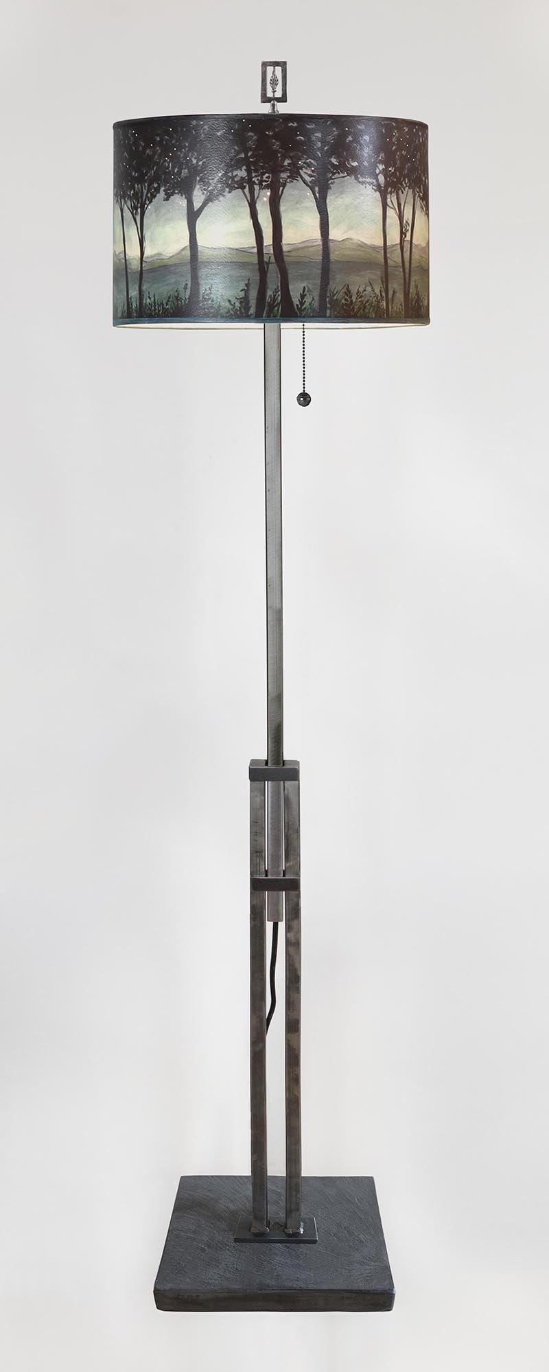 Adjustable-Height Steel Floor Lamp with Large Drum Shade in Twilight
