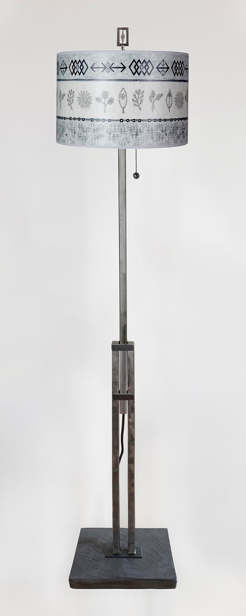 Janna Ugone & Co Floor Lamps Adjustable-Height Steel Floor Lamp with Large Drum Shade in Woven & Sprig in Mist