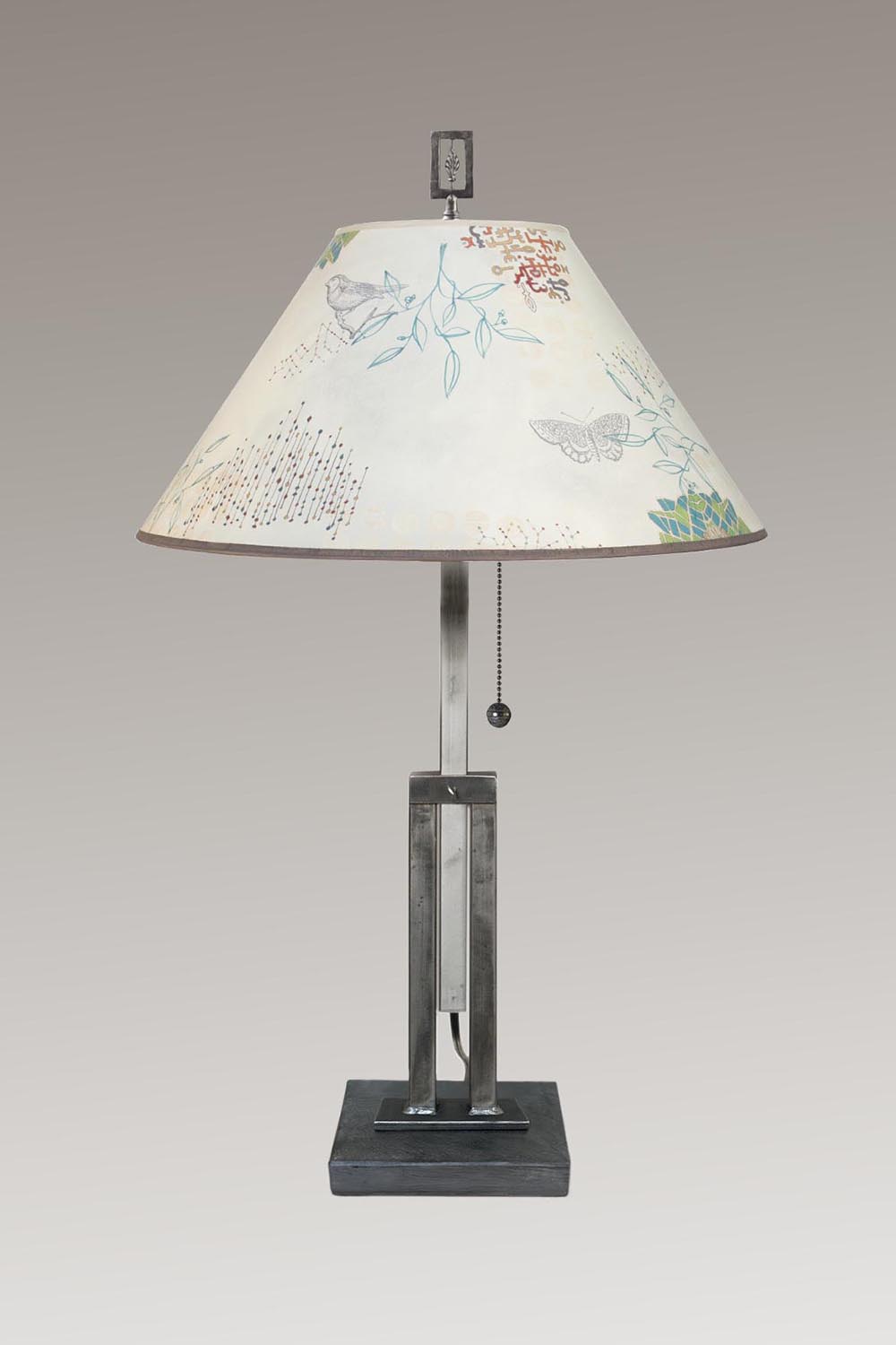 Janna Ugone & Co Table Lamps Adjustable-Height Steel Table Lamp with Large Conical Shade in Ecru Journey