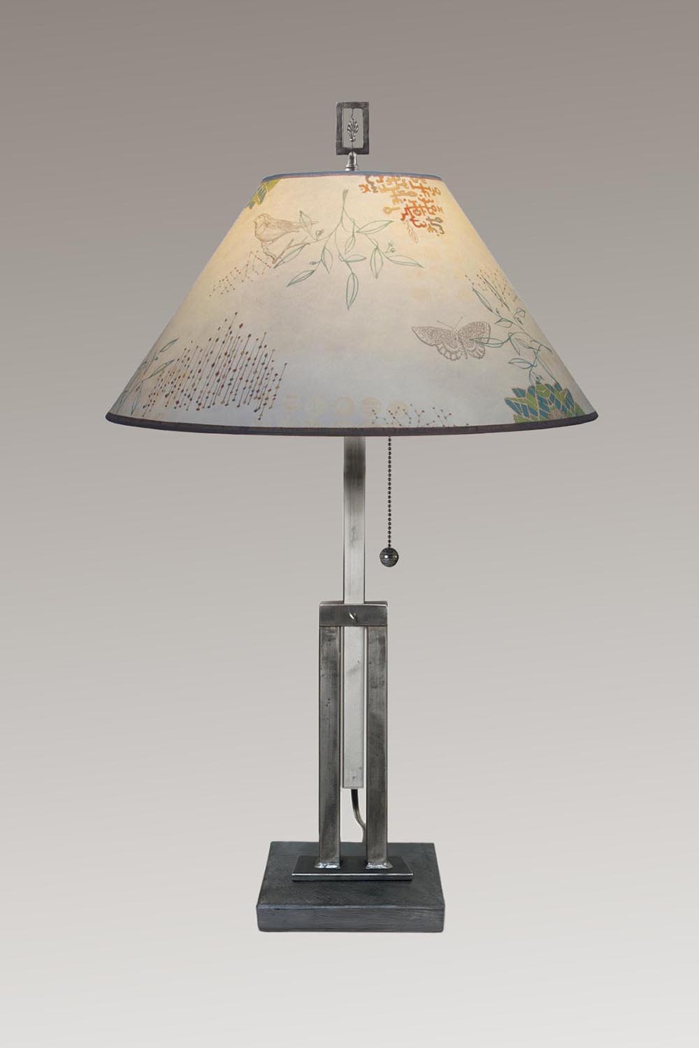 Adjustable-Height Steel Table Lamp with Large Conical Shade in Ecru Journey