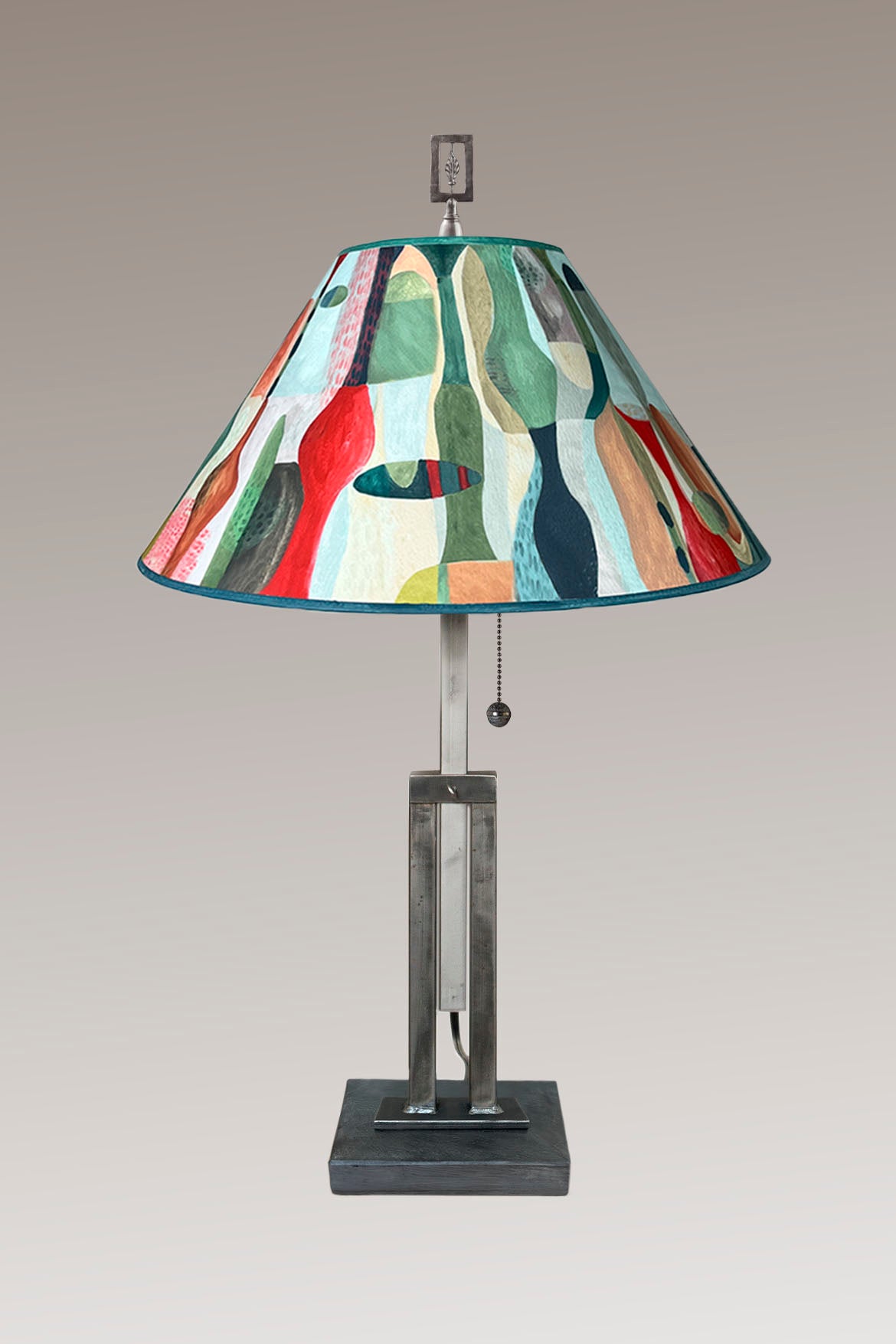 Adjustable-Height Steel Table Lamp with Large Conical Shade in Riviera in Poppy