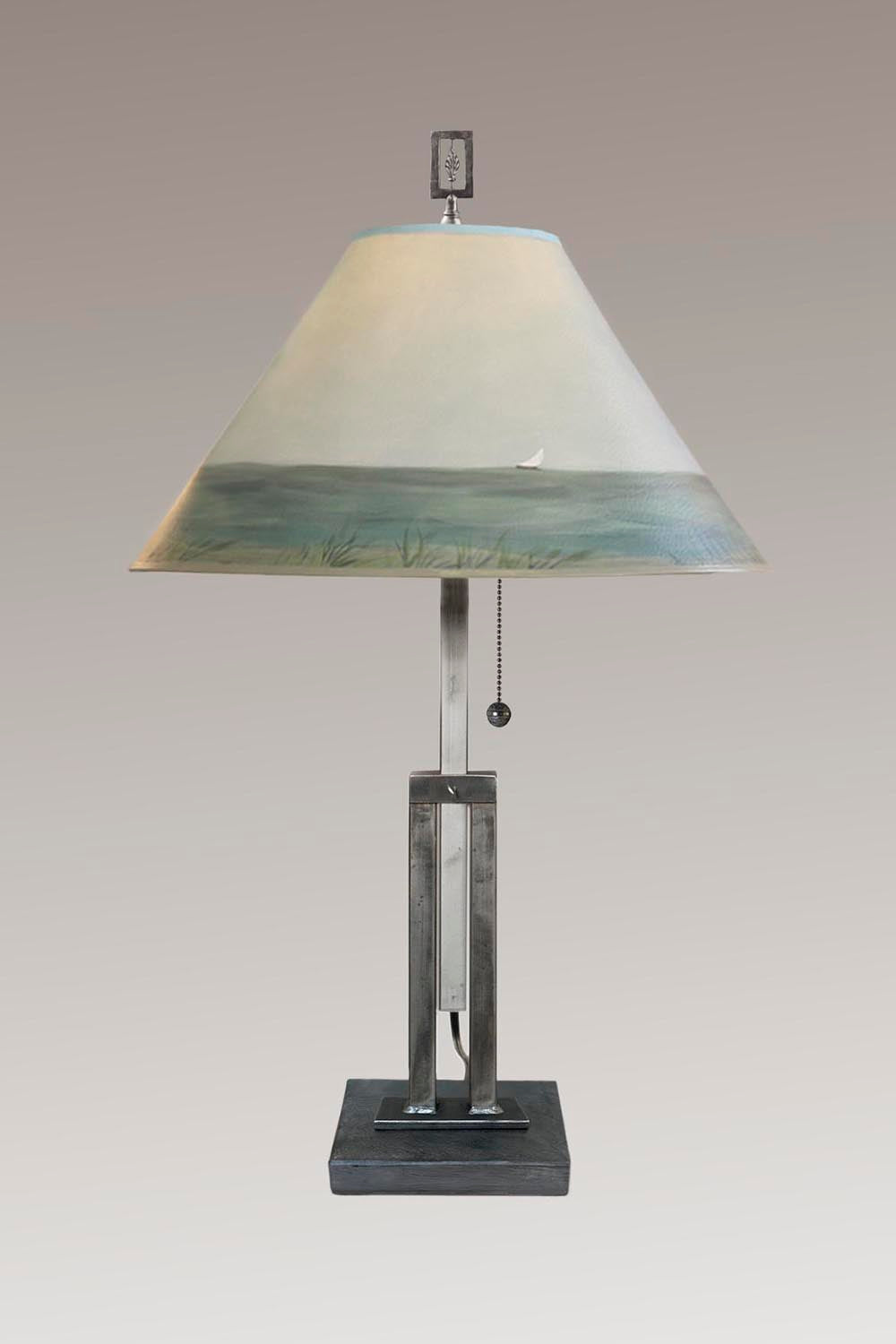 Janna Ugone & Co Table Lamps Adjustable-Height Steel Table Lamp with Large Conical Shade in Shore