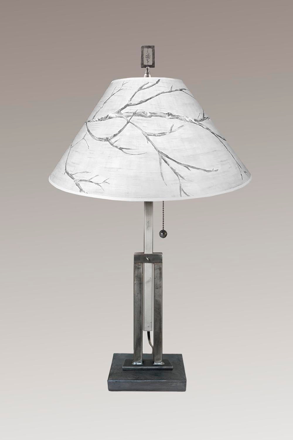 Janna Ugone & Co Table Lamps Adjustable-Height Steel Table Lamp with Large Conical Shade in Sweeping Branch