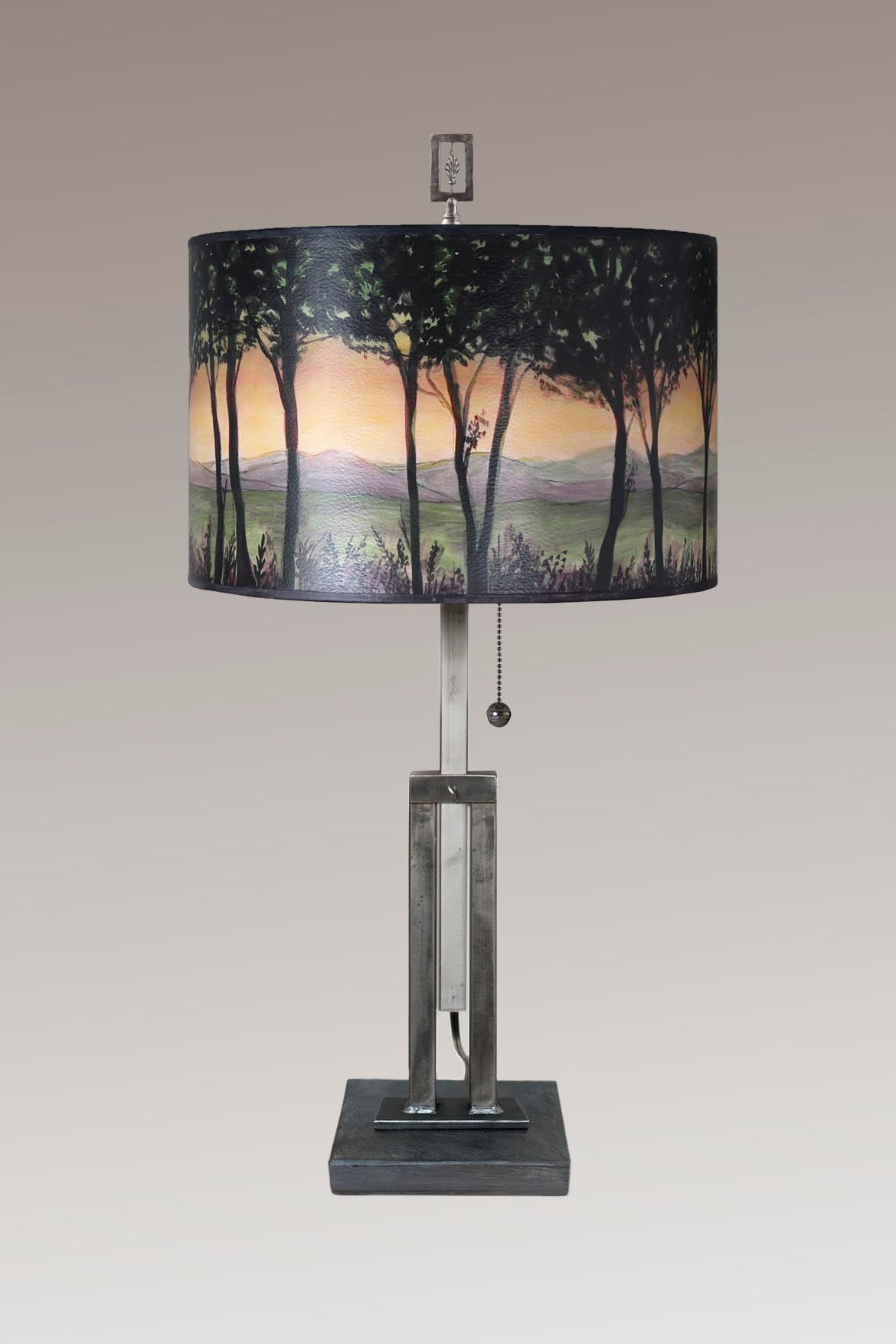 Adjustable-Height Steel Table Lamp with Large Drum Shade in Dawn