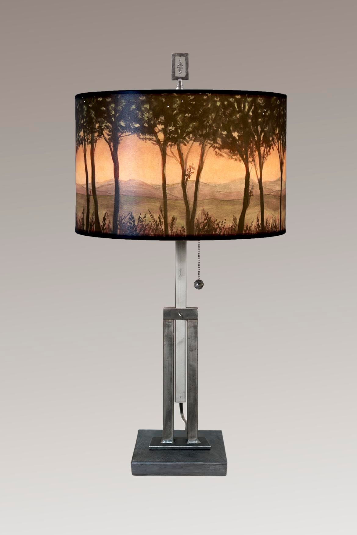 Adjustable-Height Steel Table Lamp with Large Drum Shade in Dawn