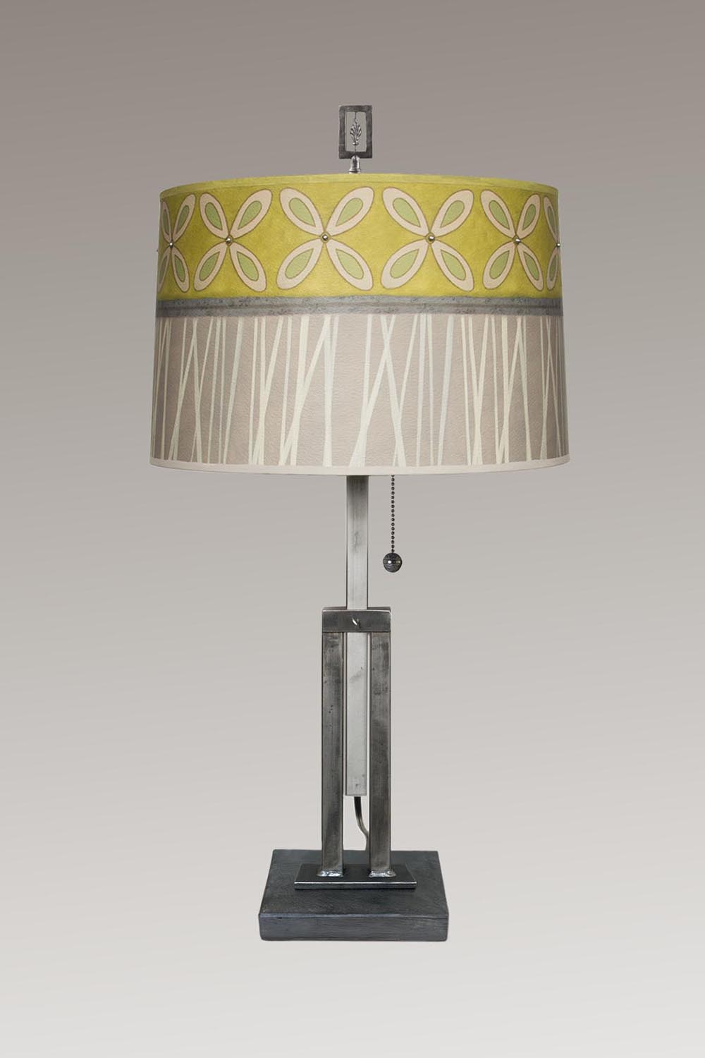 Adjustable-Height Steel Table Lamp with Large Drum Shade in Kiwi