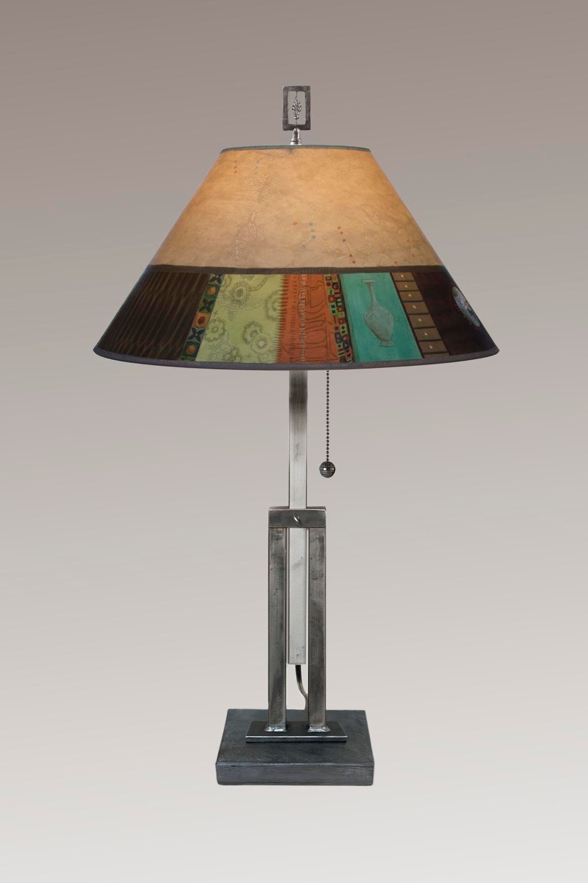 Adjustable-Height Steel Table Lamp with Large Drum Shade in Linen Match