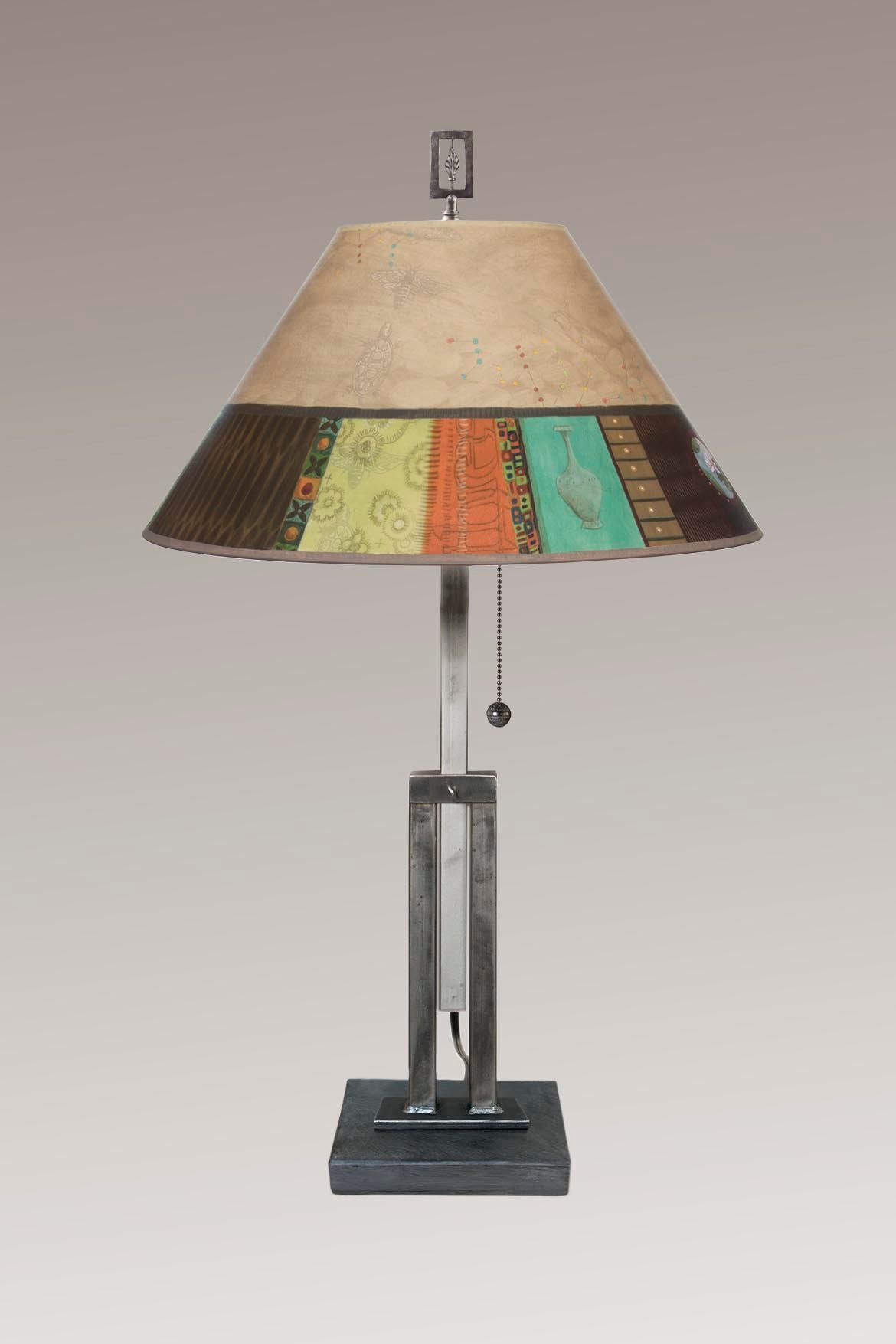Janna Ugone & Co Table Lamp Adjustable-Height Steel Table Lamp with Large Drum Shade in Linen Match