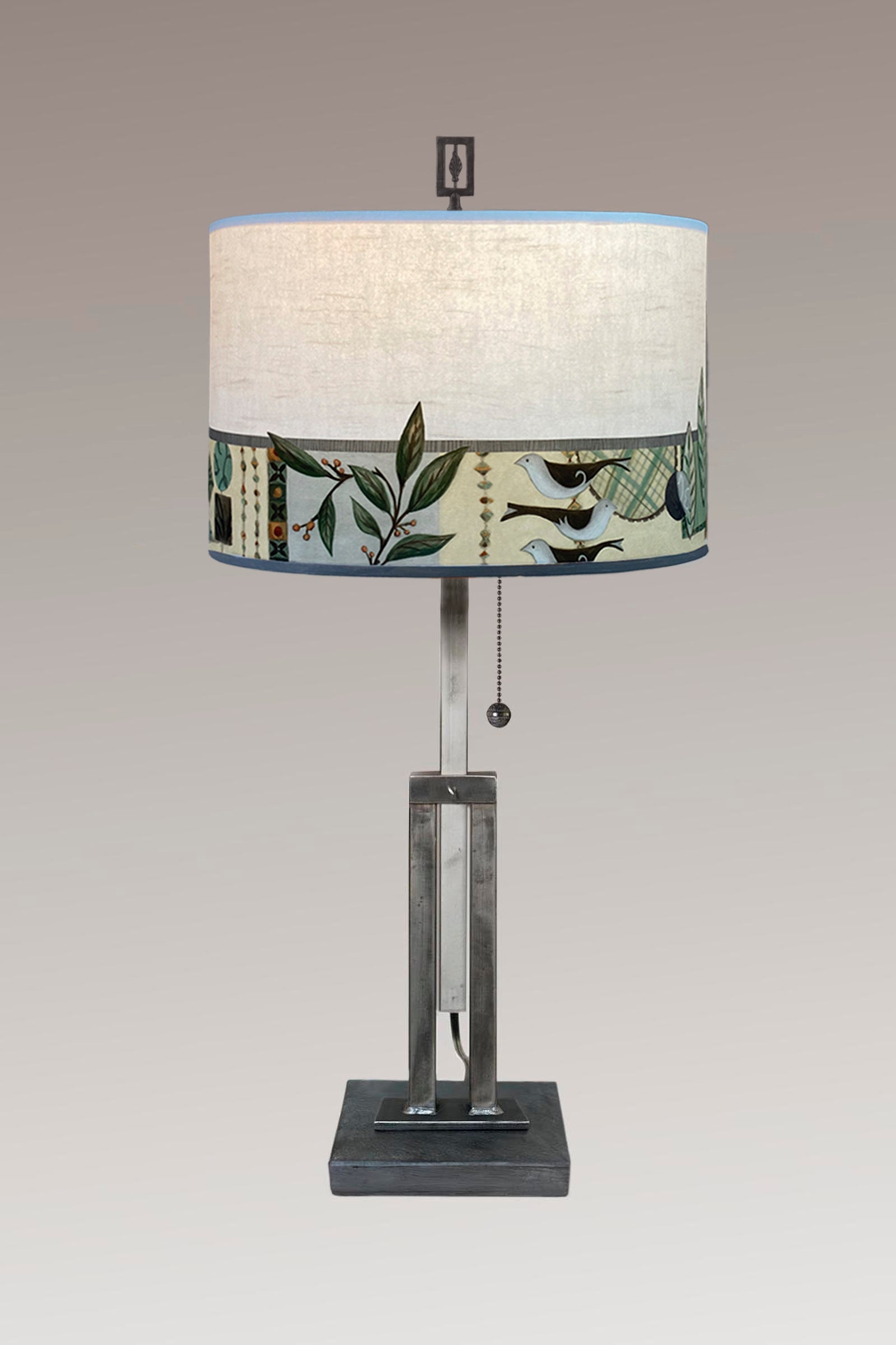 Janna Ugone & Co Table Lamp Adjustable-Height Steel Table Lamp with Large Drum Shade in New Capri Opal