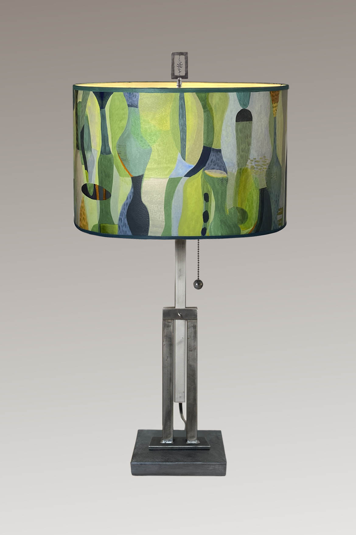 Adjustable-Height Steel Table Lamp with Large Drum Shade in Riviera in Citrus