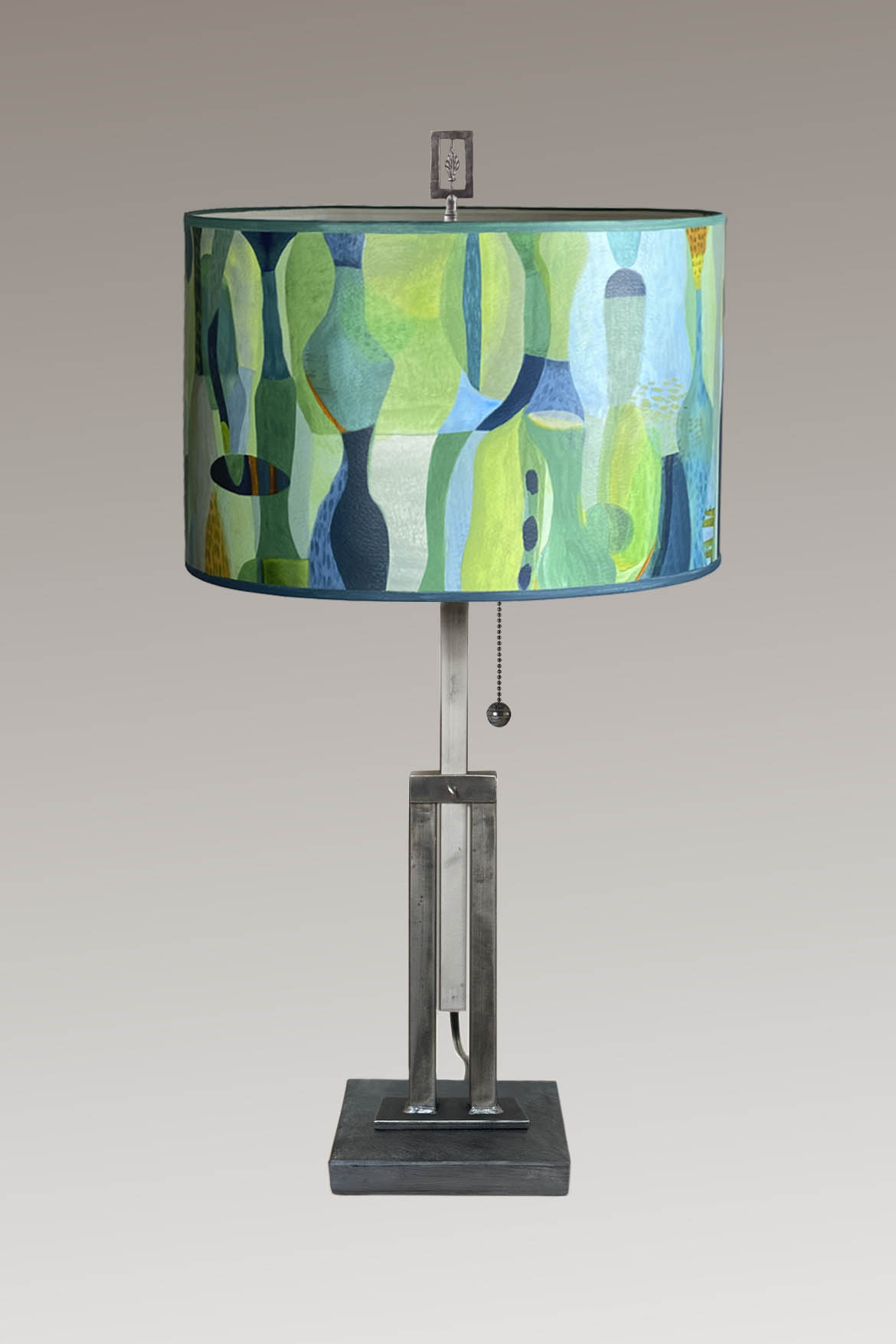 Janna Ugone & Co Table Lamp Adjustable-Height Steel Table Lamp with Large Drum Shade in Riviera in Citrus