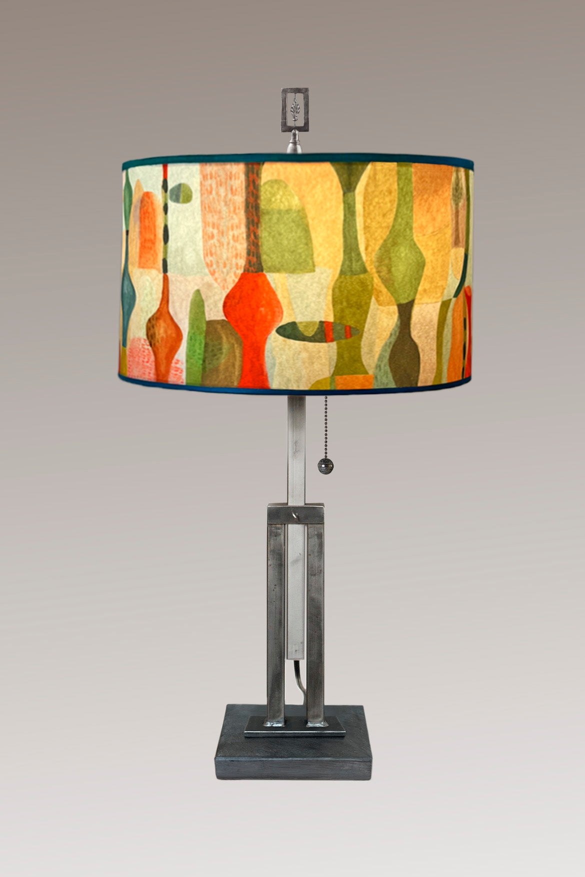 Adjustable-Height Steel Table Lamp with Large Drum Shade in Riviera in Poppy