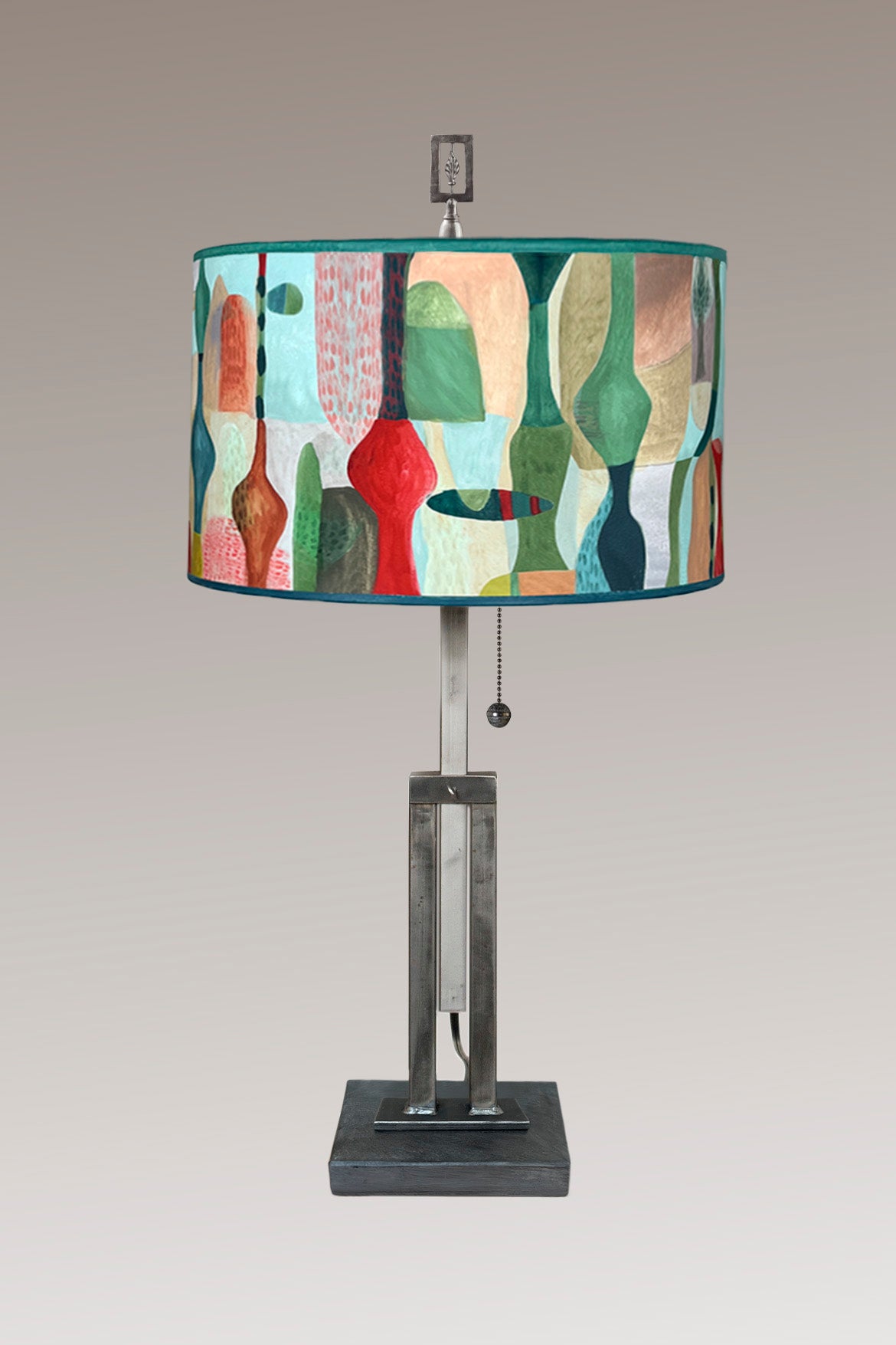 Janna Ugone & Co Table Lamp Adjustable-Height Steel Table Lamp with Large Drum Shade in Riviera in Poppy