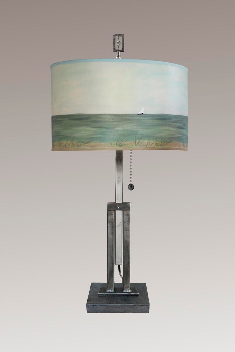 Janna Ugone & Co Table Lamps Adjustable-Height Steel Table Lamp with Large Drum Shade in Shore