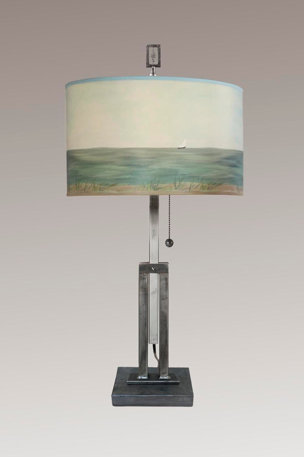 Janna Ugone & Co Table Lamps Adjustable-Height Steel Table Lamp with Large Drum Shade in Shore