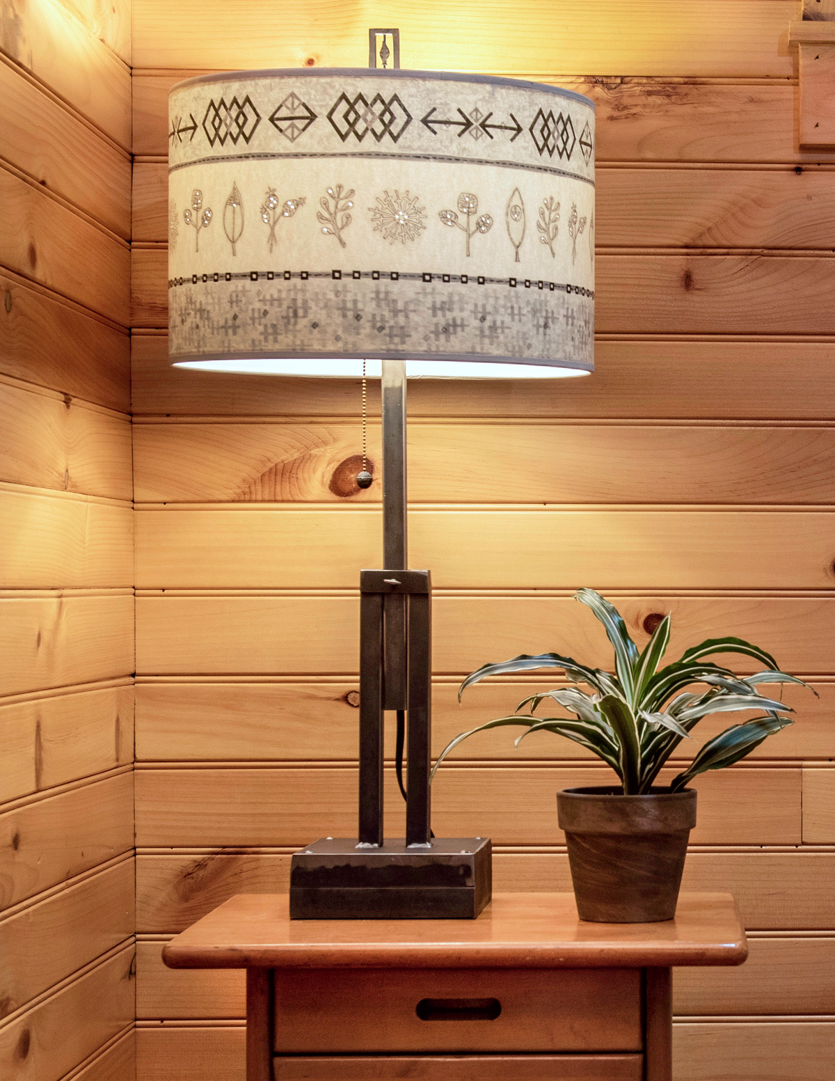 Adjustable-Height Steel Table Lamp with Large Drum Shade in Wovens &amp; Spring in Mist