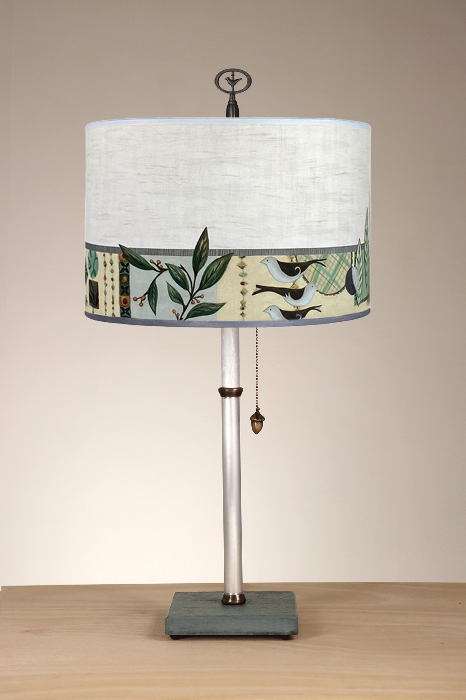 Janna Ugone & Co Table Lamp Aluminum & Bronze Table Lamp with Large Drum Shade in New Capri Opal