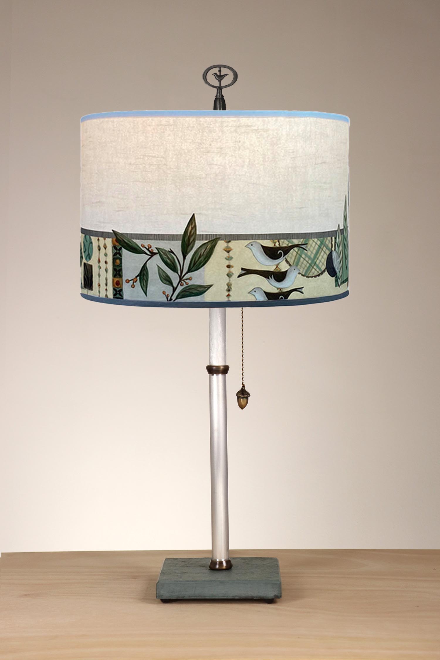 Janna Ugone & Co Table Lamp Aluminum & Bronze Table Lamp with Large Drum Shade in New Capri Opal