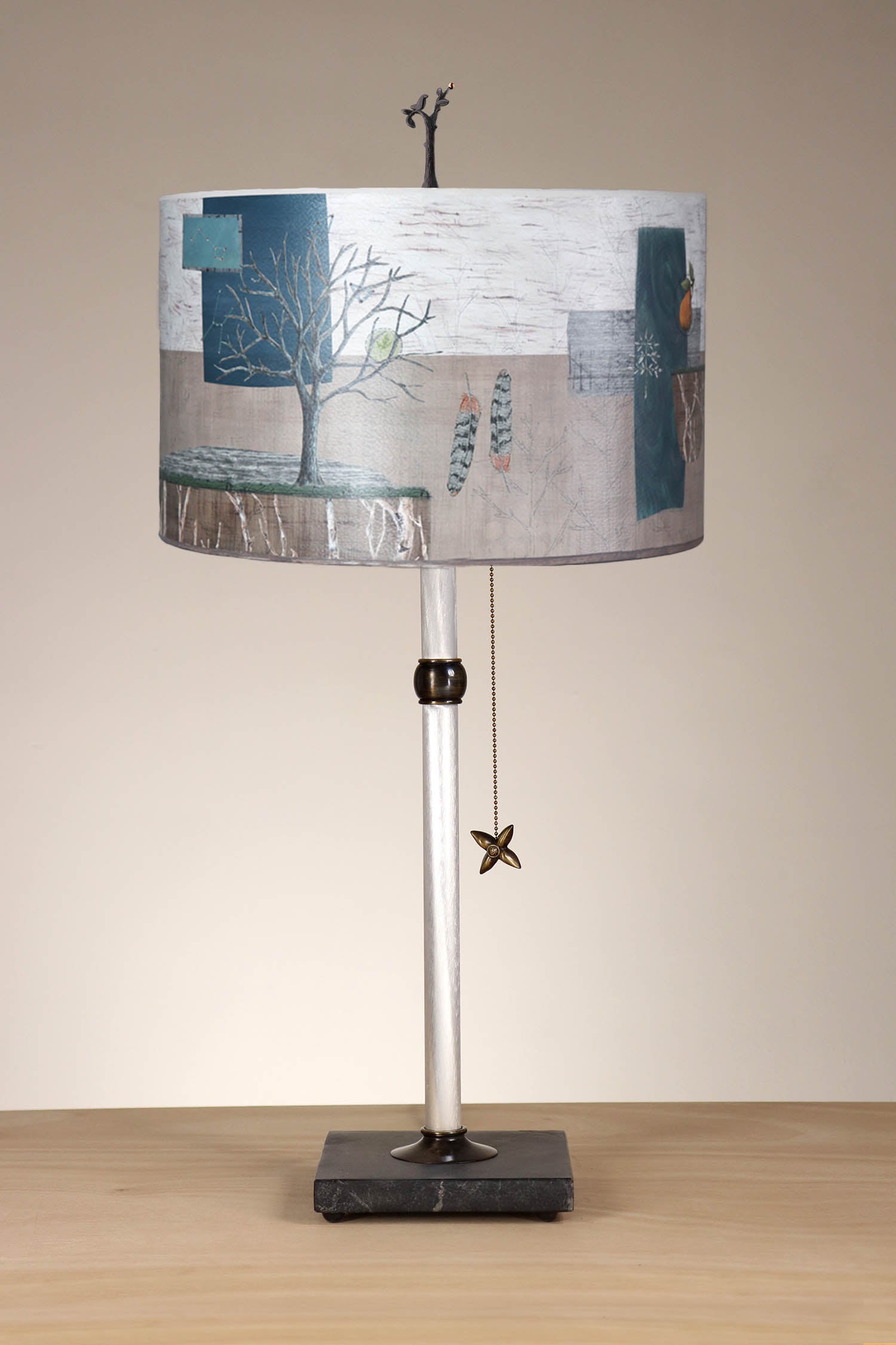 Janna Ugone & Co Table Lamp Aluminum & Bronze Table Lamp with Large Drum Shade in Wander in Drift