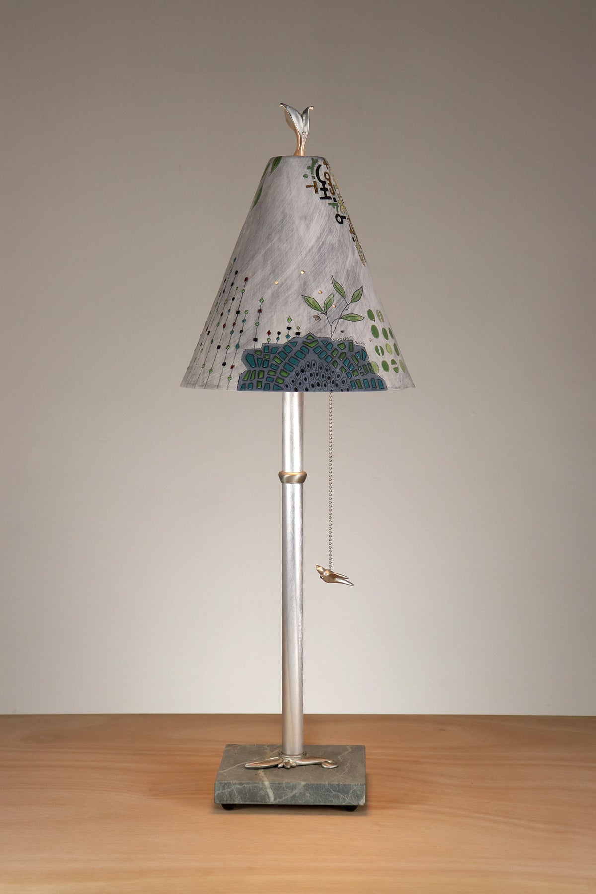 Janna Ugone &amp; Co Table Lamp Aluminum Table Lamp with Small Conical Ceramic Shade in Journeys in Ash