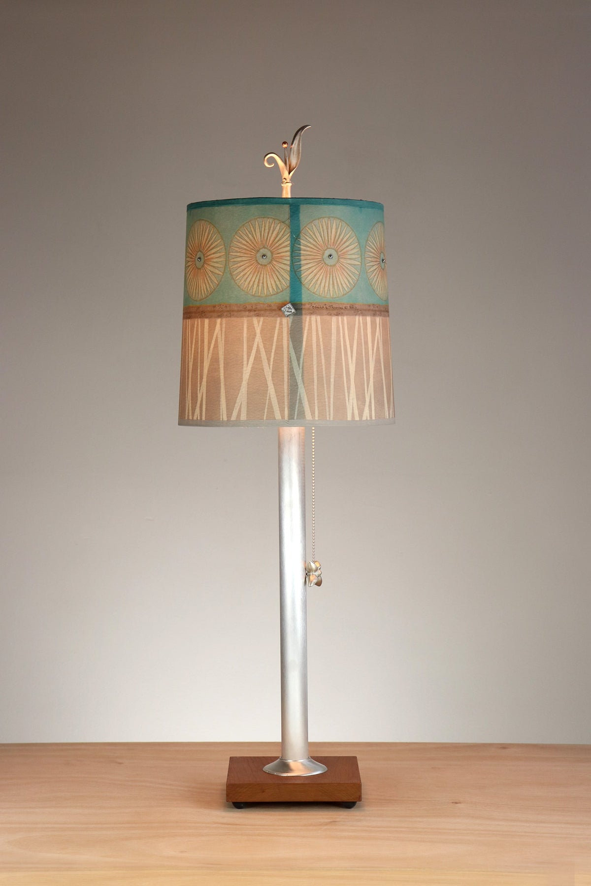 Janna Ugone &amp; Co Table Lamps Aluminum &amp; Wood Table Lamp with Medium Drum Shade in Pool